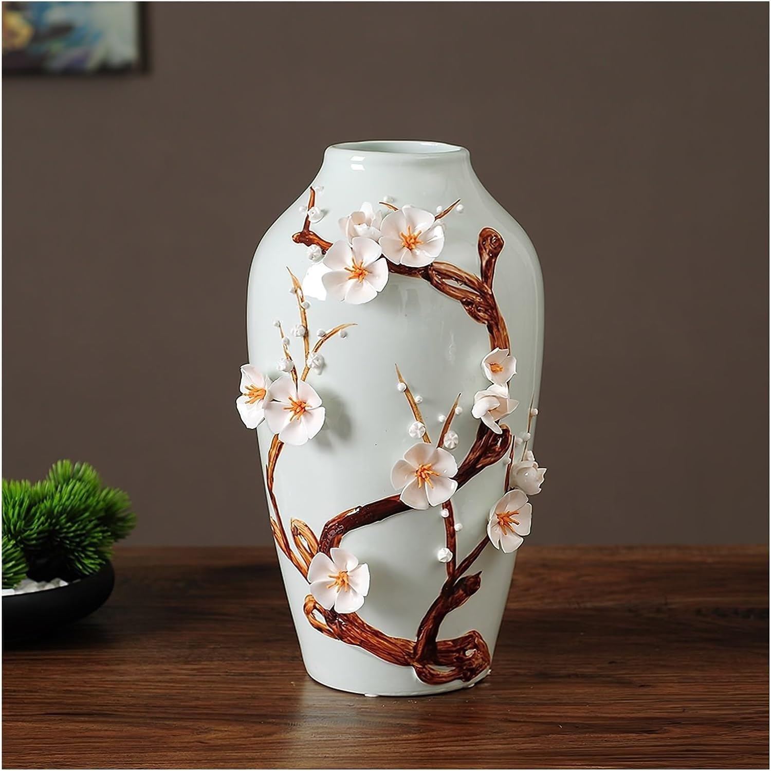 SnamicE Vase Ceramic Flower Vase Rustic Farmhouse Vase, Chinese Style Decorative Vase for Living Room, Kitchen, Dinner Table,A3