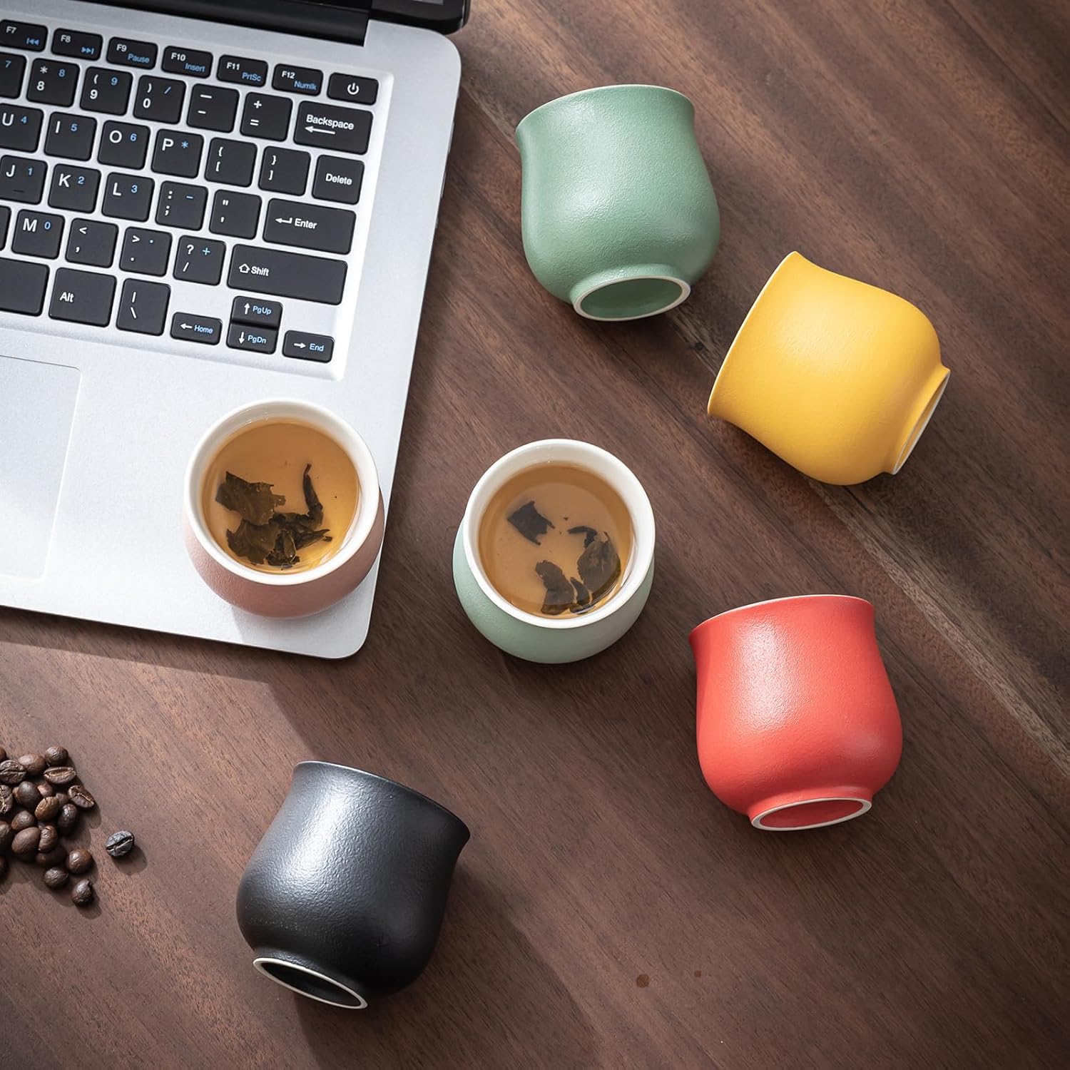 4-Oz Ceramic Espresso Cups Set - Multi-Color, Handle-Free Design for Home & Cafe | Dishwasher-Safe Stoneware Cups (black,4)