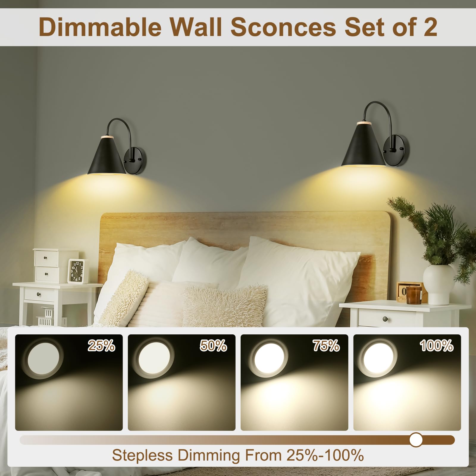 MILDWARM Battery Operated Wall Sconce Set of 2, Industrial Black Faux-Wood Battery Powered Wall Light, Wireless Wall Lamp Fixtures with Remote&LED Puck Light for Bedroom Farmhouse Gallery Fireplace