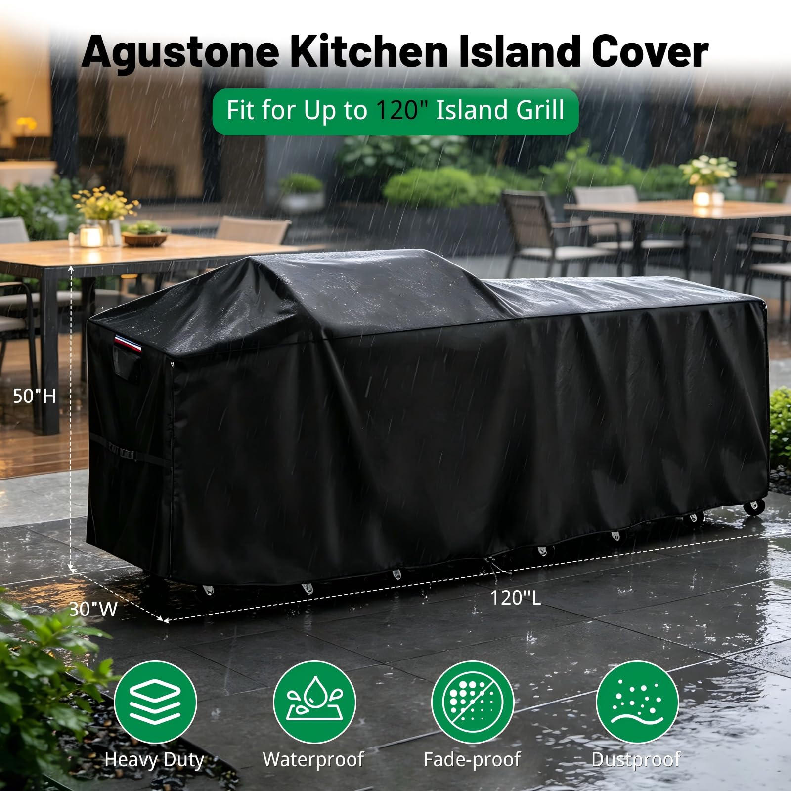 Cubierta de parrilla impermeable de 120 pulgadas para isla de cocina al aire libre, cubierta de barbacoa para islas de 120 pulgadas de largo x 30 pulgadas de ancho x 127 cm de alto, protección
