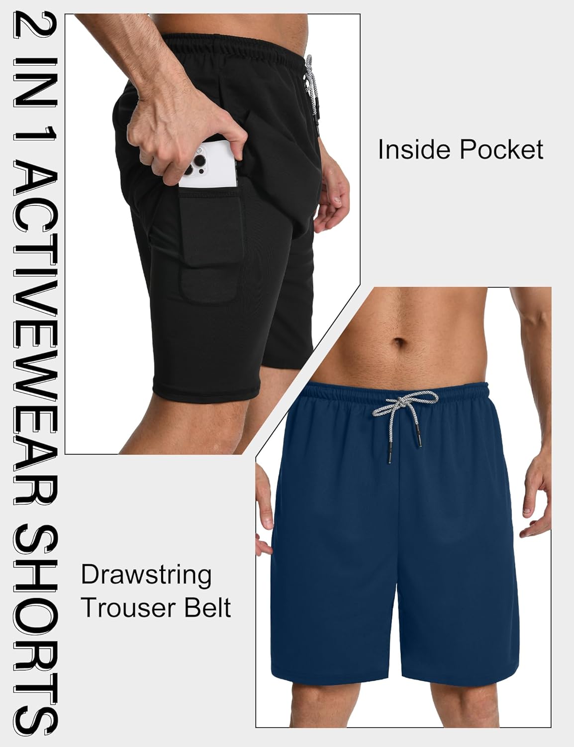 3 Pack Mens 2 in 1 Running Shorts Gym Workout Quick Dry Athletic Training Liner Ligheweight with Zipper Pocket - Image 4