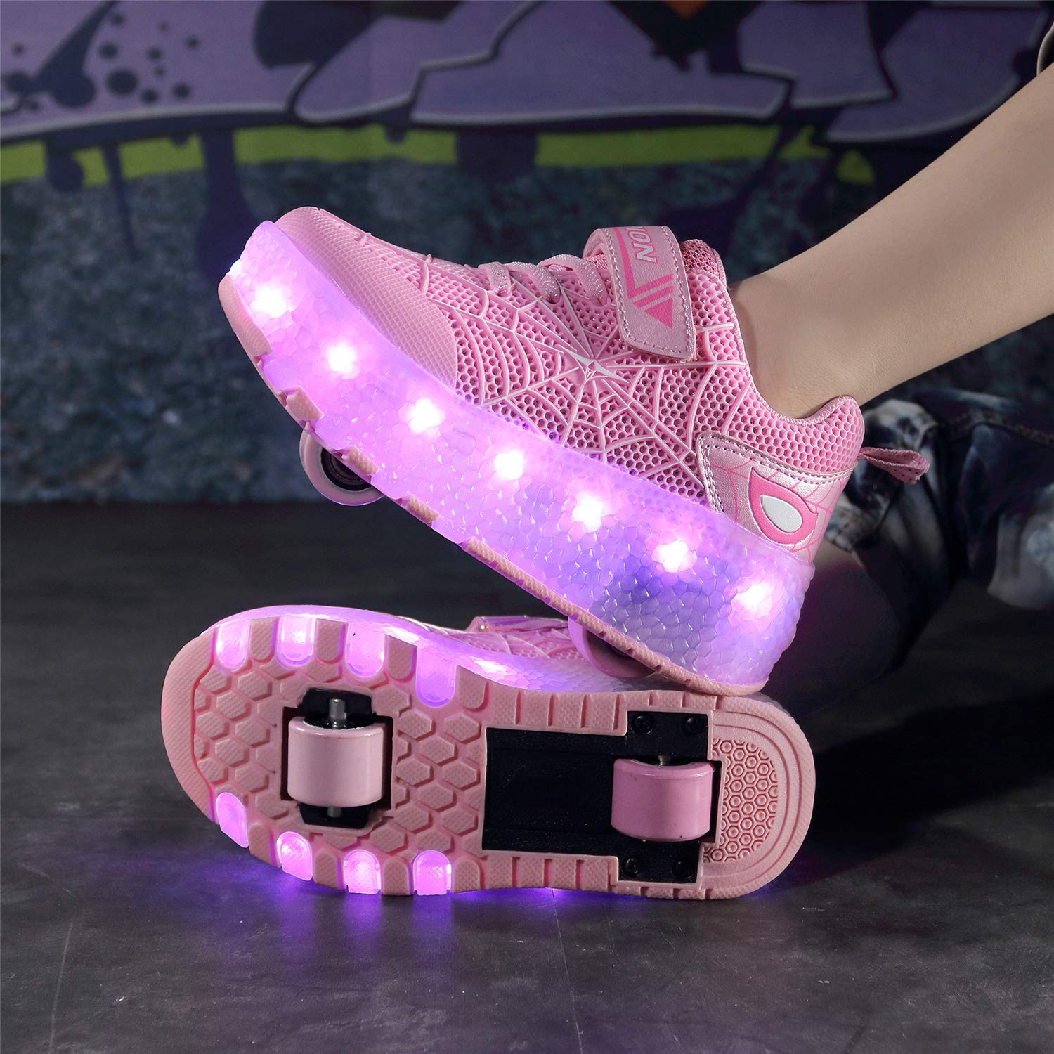 Unisex dziecięce buty skateboardowe z podwójnym kółkiem, do gimnastyki, aktywności na świeżym powietrzu, do biegania, Pink808, 31 EU