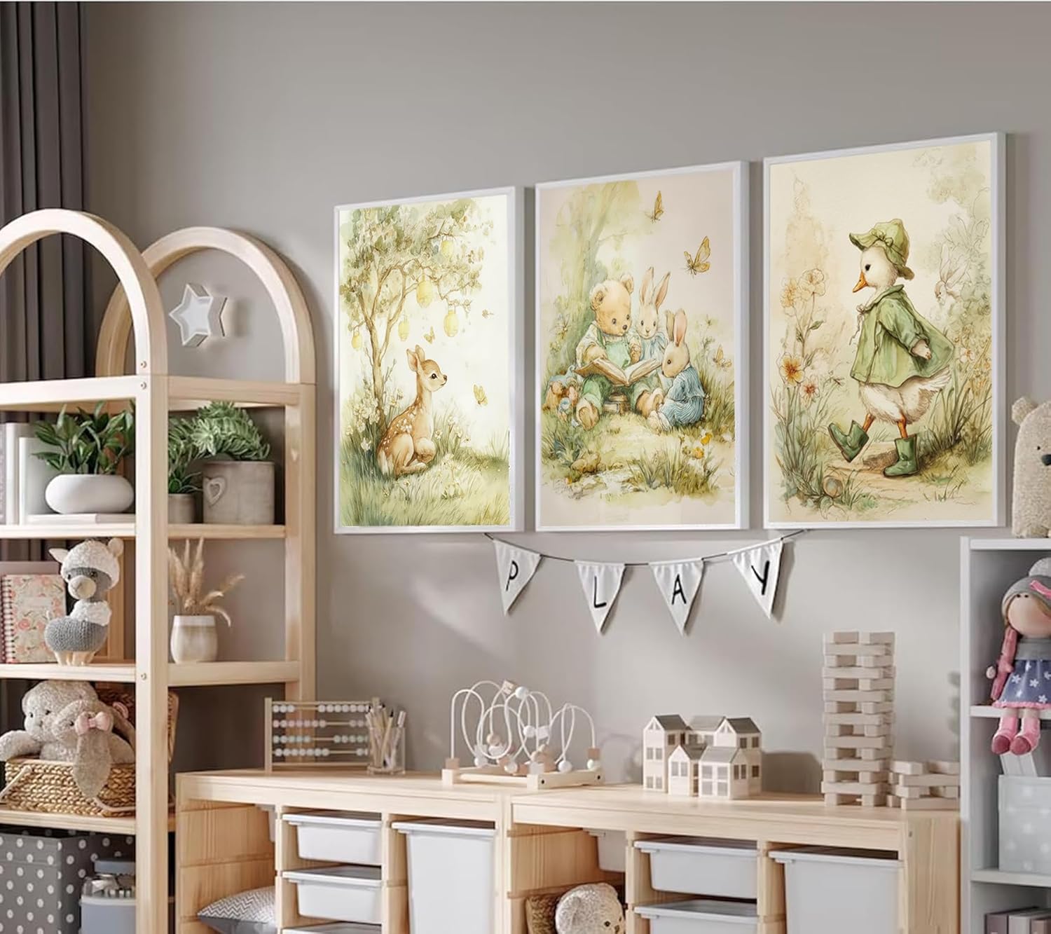 ZDFDFZ Woodland Animal Nursery Canvas wall art Cute Animals Forest Paintings Pictures Wall Decor Duck Bear Deer Poster Printing Artwork for Boys Room Girls Room Home Decoration Unframed