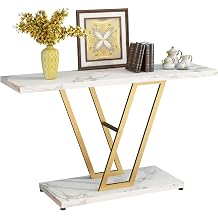 Gold Faux Marble Console Table, Modern Hallway Table for Entryway, 42 Inch Entryway Tables Narrow Sofa Table for Living Room