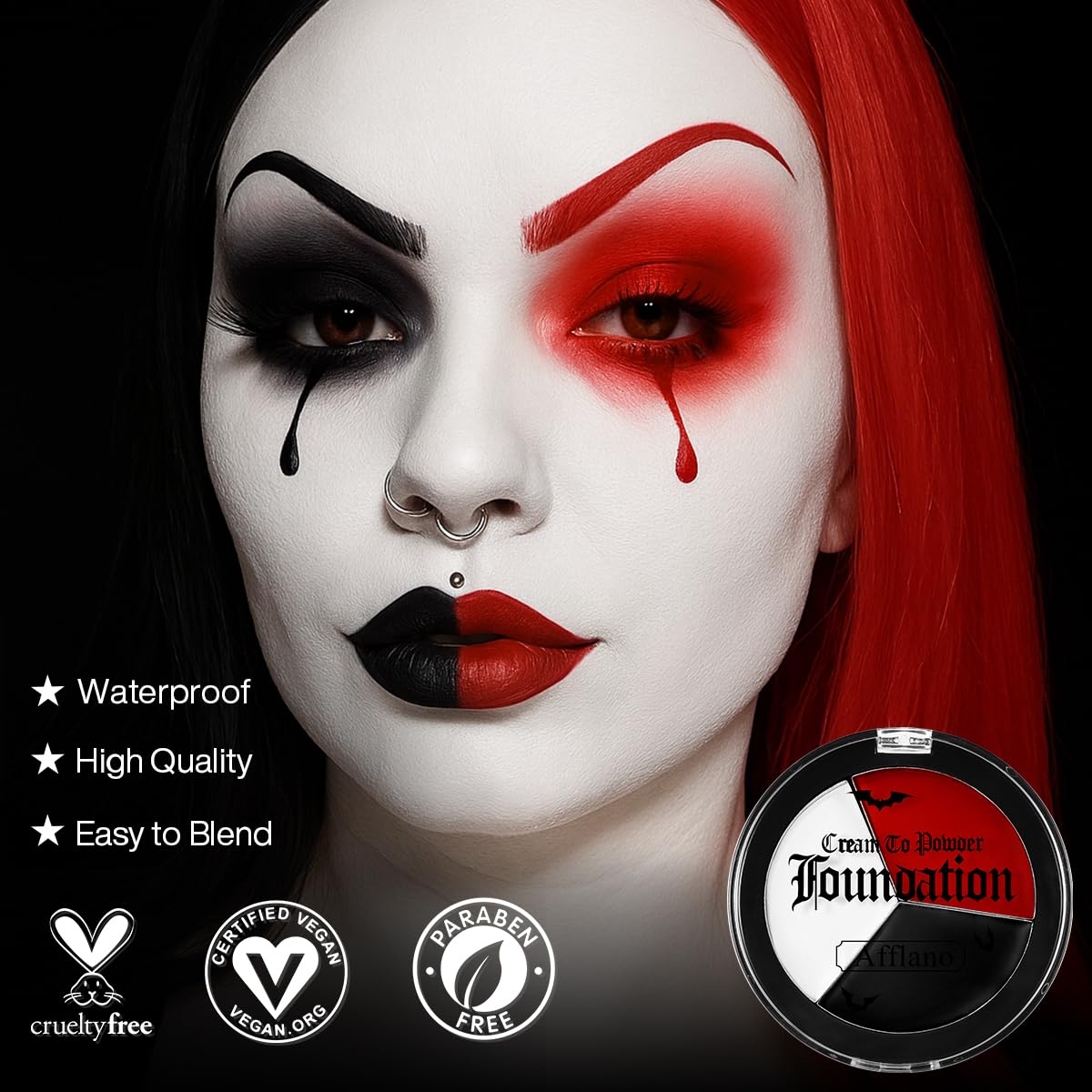 Set Trucco Professionale Per Halloween 2025 | 3 Colori (Bianco, Rosso, Nero) Con Pennelli, Spugna E Sangue Finto | Per Zombie, Vampiro, Clown E Cosplay - 3