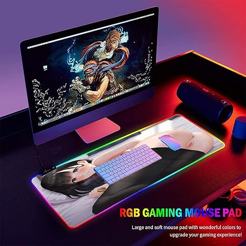 Miniatura 6 de Alfombrilla de mouse RGB Anime Girl Sexy Butt Breasts Chest Mouse Mat Escritorio extendido Mause Pad Gaming LED Mouse pad XXL Alfombrilla de