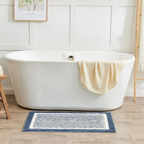 Miniatura 3 de Tapetes de baño antideslizantes, peludos de felpa para baño, lavables, extra suaves y absorbentes, de microfibra, color azul oscuro, 59 x 24 pulgadas