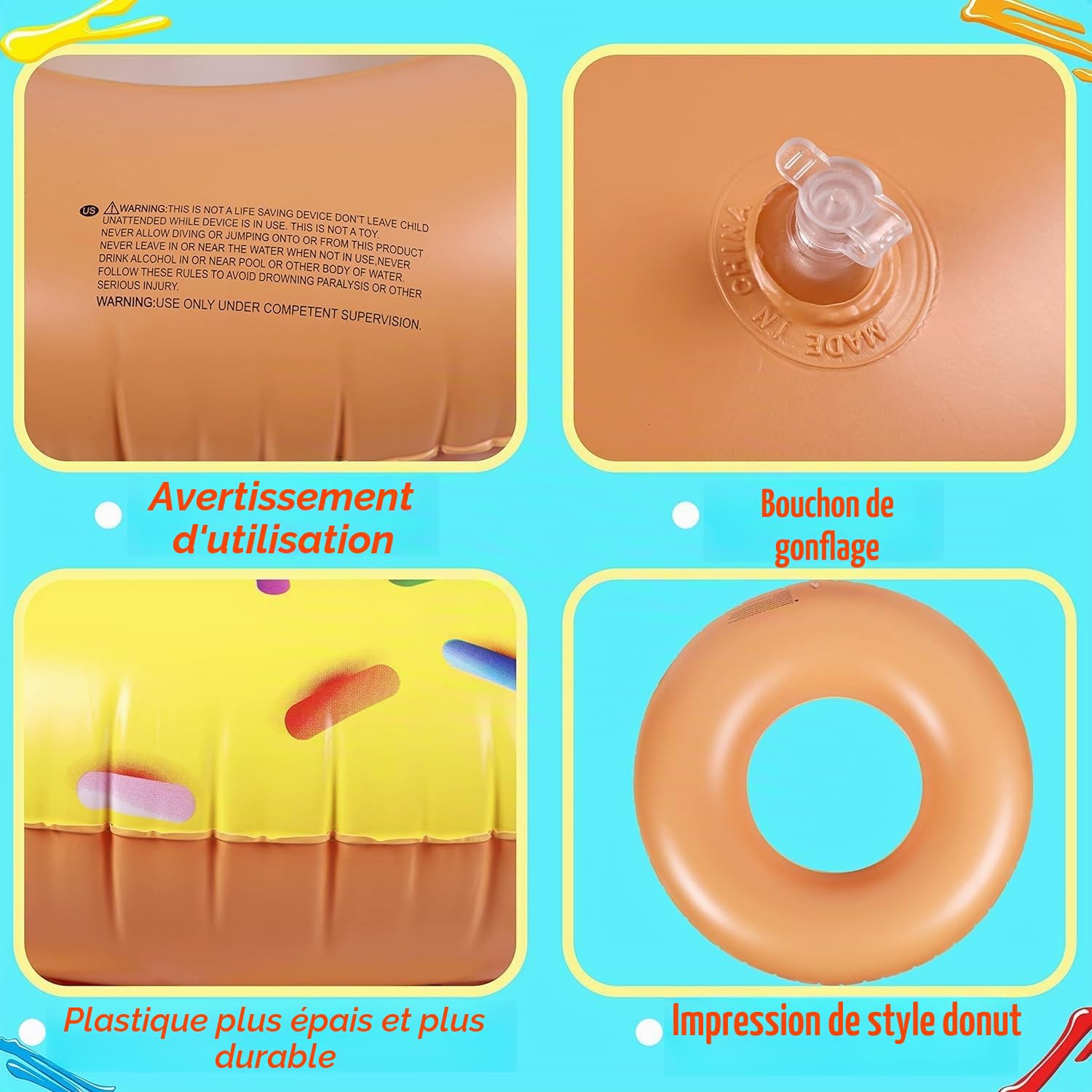 LATERN 5 Pièces Donut Flotteurs Gonflables de Piscine, 4 Pièces 75CM Anneaux de Natation en Forme de Beignet avec 35CM Ballons de Plage pour Enfants Adultes Plage Natation Piscine Fête