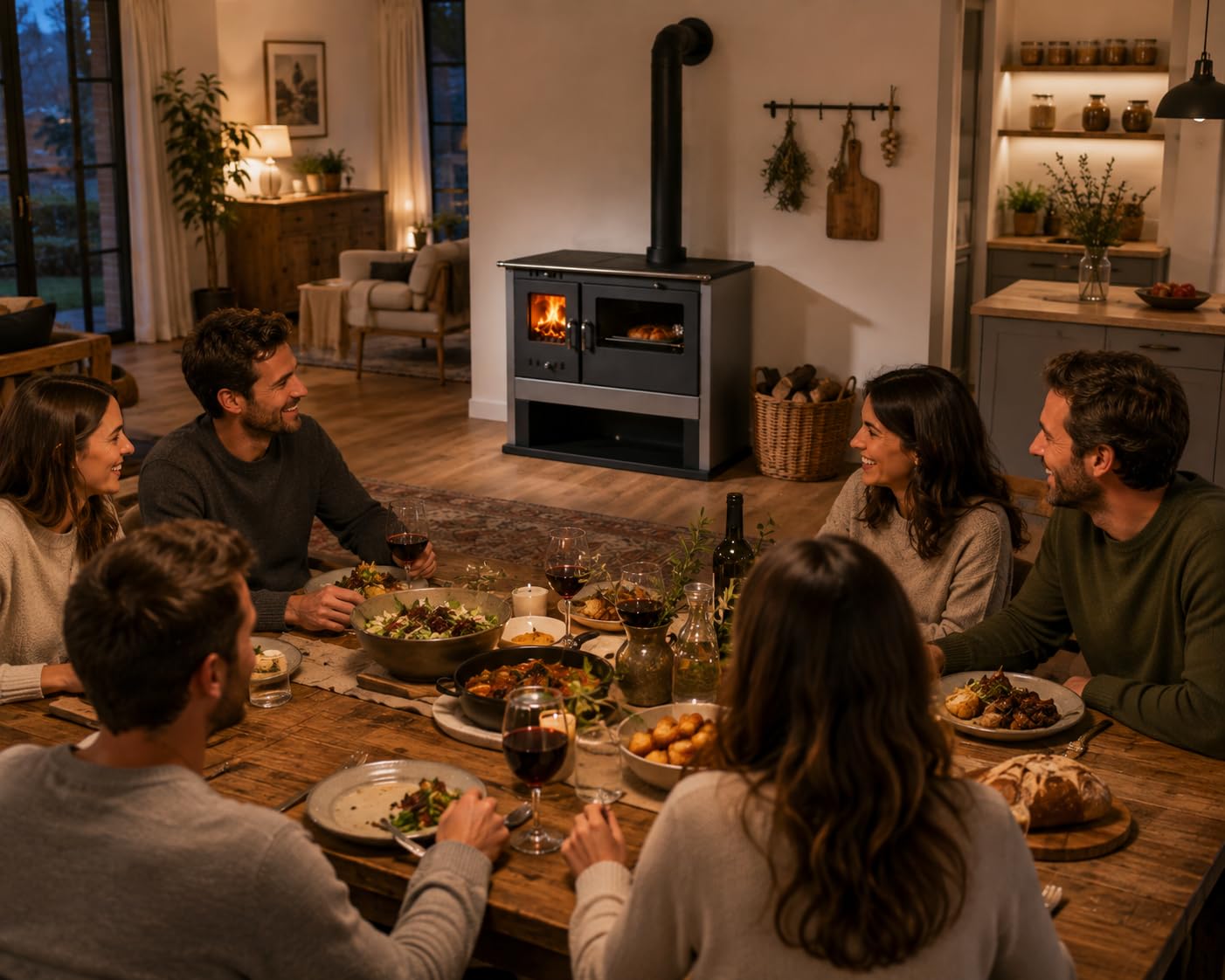 Viki Lix Poêle à brûler en bois 10,5 kW avec four et couvercle de cuisson