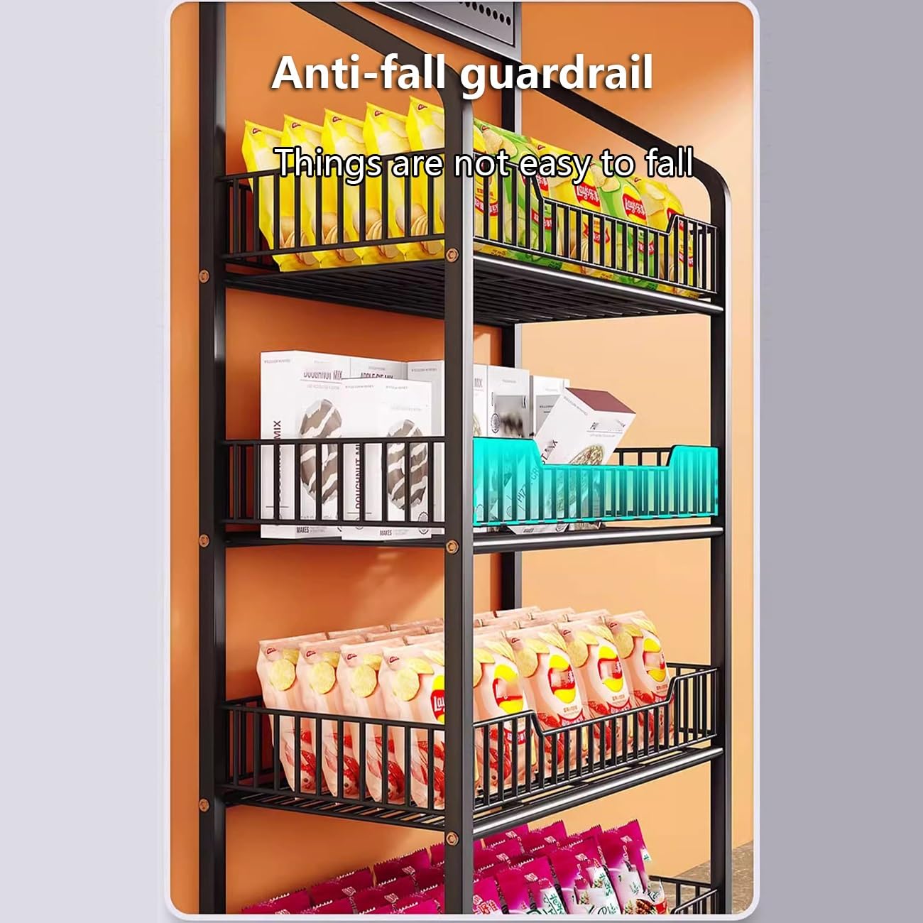 Espositore per vendita al dettaglio a 4 e 5 ripiani, scaffale per supermercati commerciali, scaffale extra alto per la spesa con ganci e ruote universali, organizer multistrato per dispensa, cucina