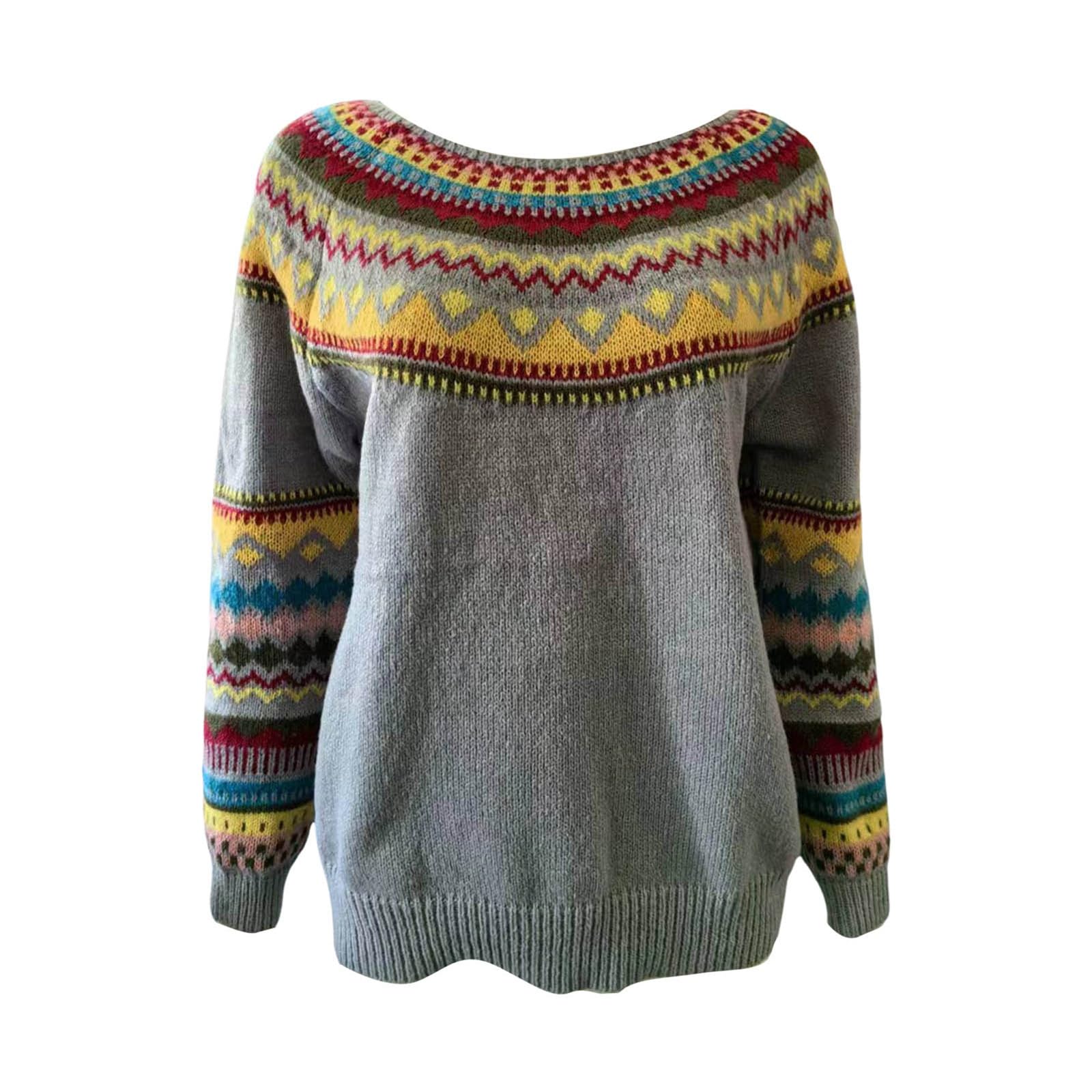Maglioni da donna per autunno e inverno Fair Isle a maniche lunghe vintage autunno maglioni tunica vacanza sci fantasia lavorato a maglia sciolto brutto soffice top camicetta donna maglioni in cotone