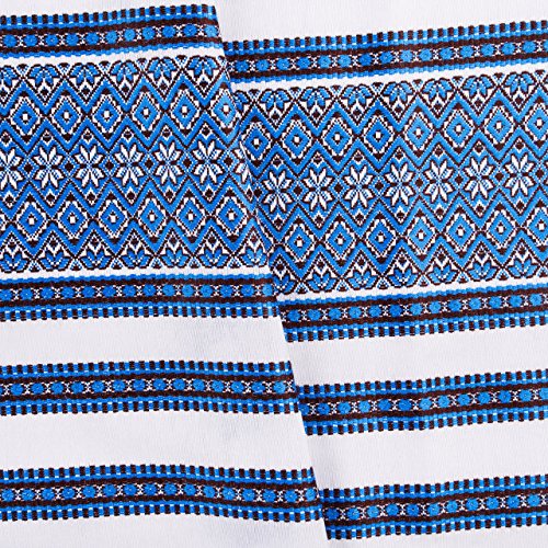 Easter Party Decorative Fabric with Ukrainian Ornament Tablecloth Easter Ethnic White Blue Black 150x150 cm / 59