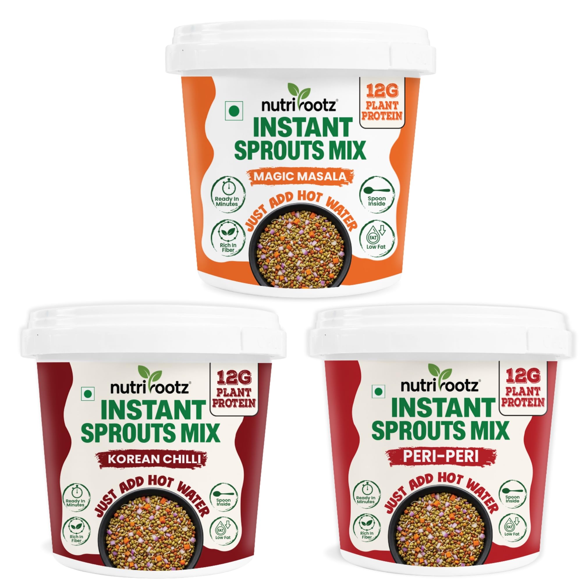 Nutrirootz Instant Sprouts Mix - Assorted Flavours | 36g Plant Protein Combo | Superfood | High Protein | Rich in Fiber | Low Fat | Ready in Minutes | Supports Weight Management | Pack of 3 - 50g Each-image-6