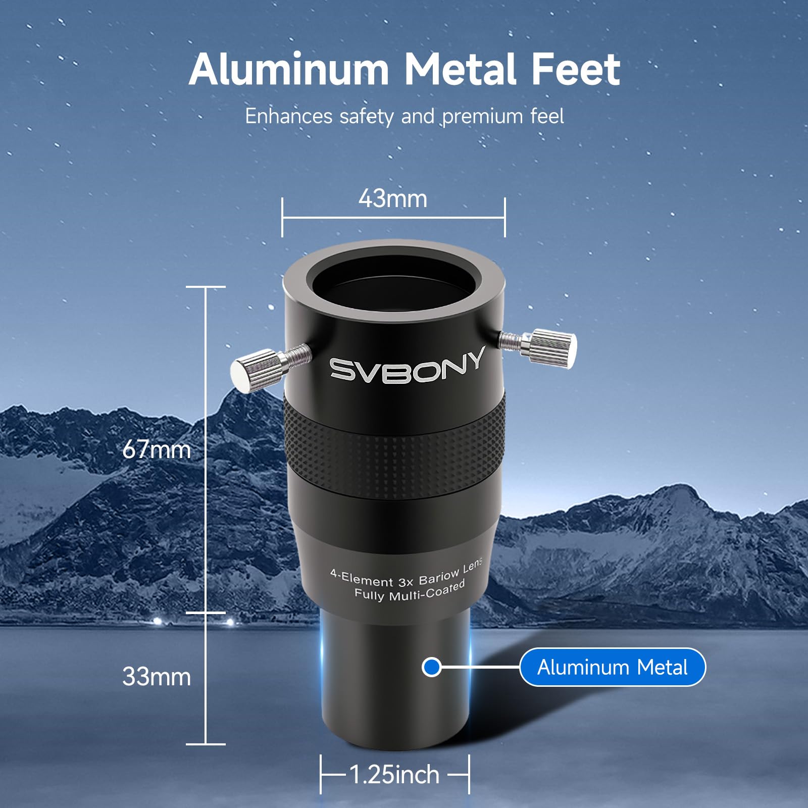 SVBONY SV216 3X Barlowlinse, 3,25 cm (1,25 Zoll), voll mehrfach beschichtet, 4-Elemente, APO Apochromatisches Barlow, Teleskop-Zubehör, passend zu Teleskopokular für planetarische Visuelle und