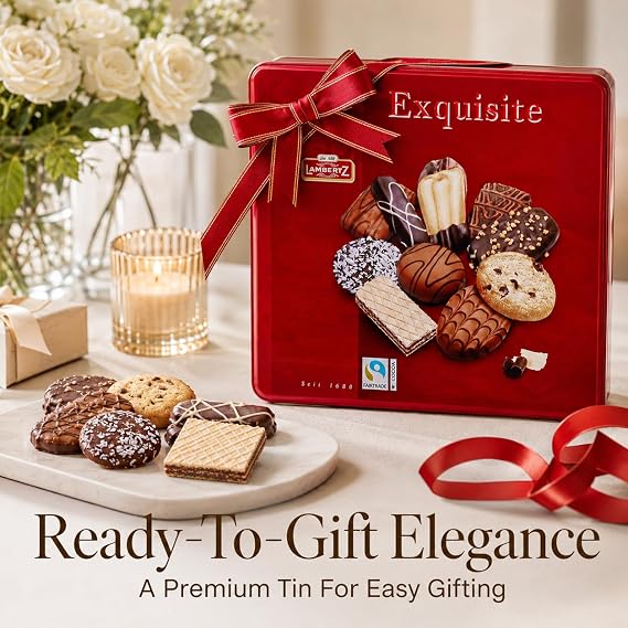 European Cookie Variety Pack, 92 Cookies, 10 Varieties - Gift Tin, 26 oz | Lambertz German Chocolate and Butter Assorted Cookies, Sealed Tin for Freshness, Holiday Gifting and Office Sharing