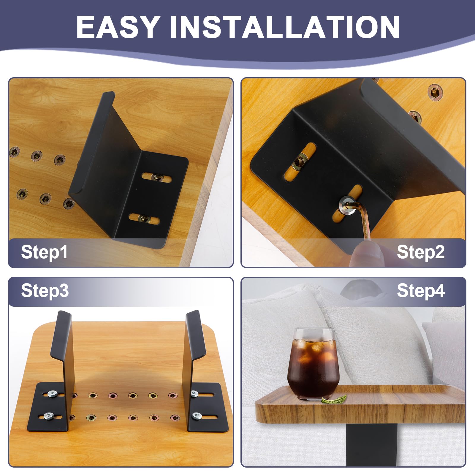 Mesa ajustable para reposabrazos de sofá, 5,5-15 cm de ancho, mesa auxiliar multifuncional de madera, organizador de reposabrazos para bebidas y aperitivos, esencial para la sala de estar