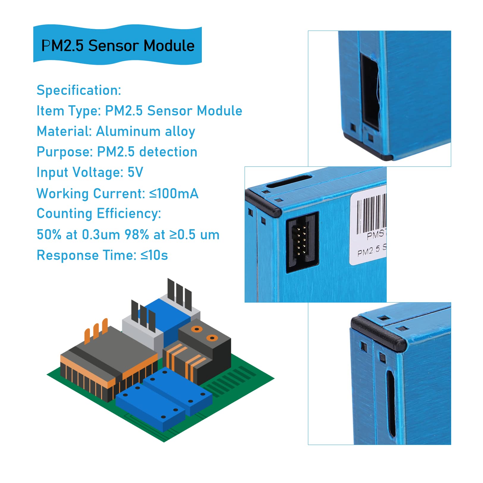 Sensore PM2.5 Tbest Indusal: Modulo Di Rilevamento Particelle Fini (PM0, PM2.5, PM10) Con Ventola Integrata, Per Monitoraggio Qualità Aria