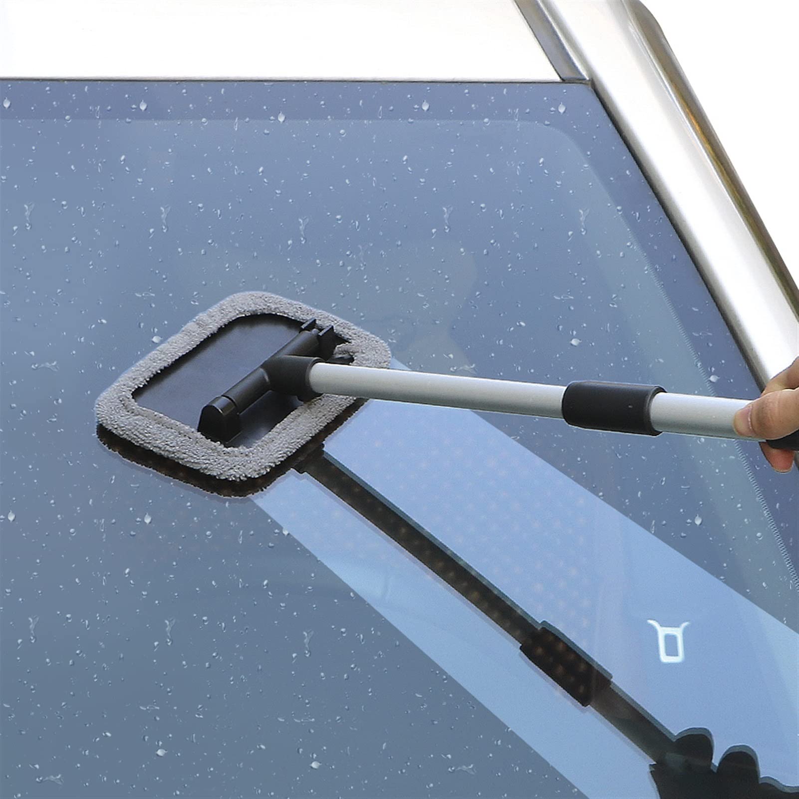 TRUSTTWO Lavado de Coches Limpiador de Parabrisas Microfibra Herramienta de Limpieza de Ventana con Mango telescópico Lavable y Reutilizable Pista de Tela Cabeza The New