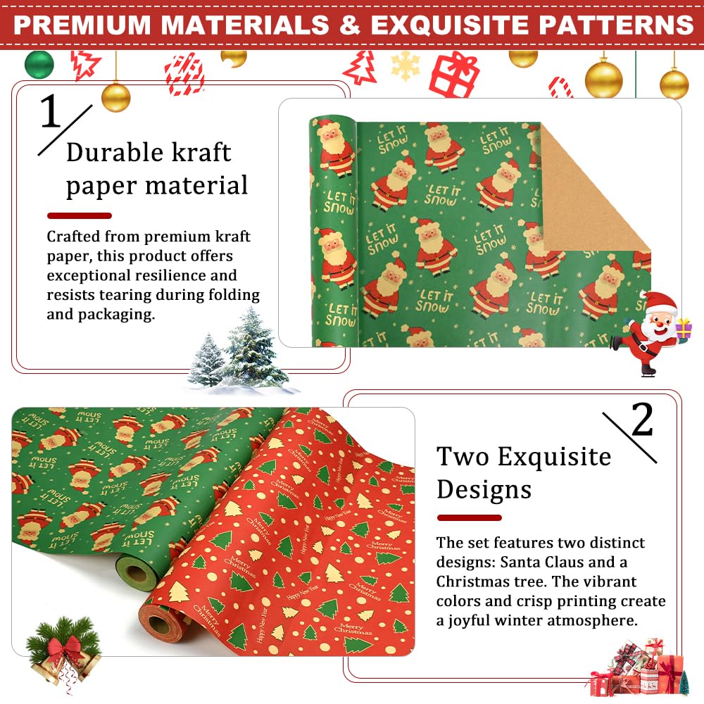 Rotolo Di Carta Da Regalo Natalizia - 43 Cm X 3 M, Carta Kraft Stampata Con Fantasia Riciclabile Per Confezioni Regalo Festive Motivo A Scacchi Natalizi 90351398