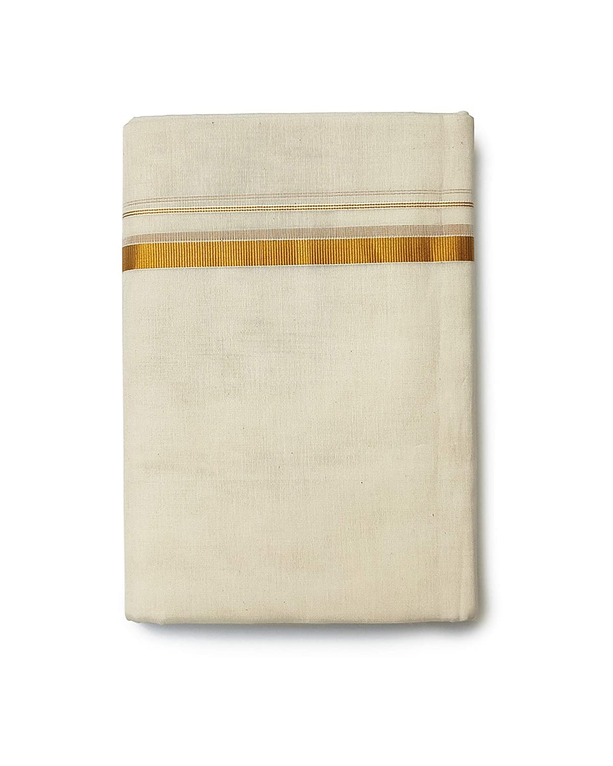 Dhoti Lungi Sarong aus reiner Baumwolle, mit goldfarbenem Zari-Bordüre, 3,6 m, cremefarben