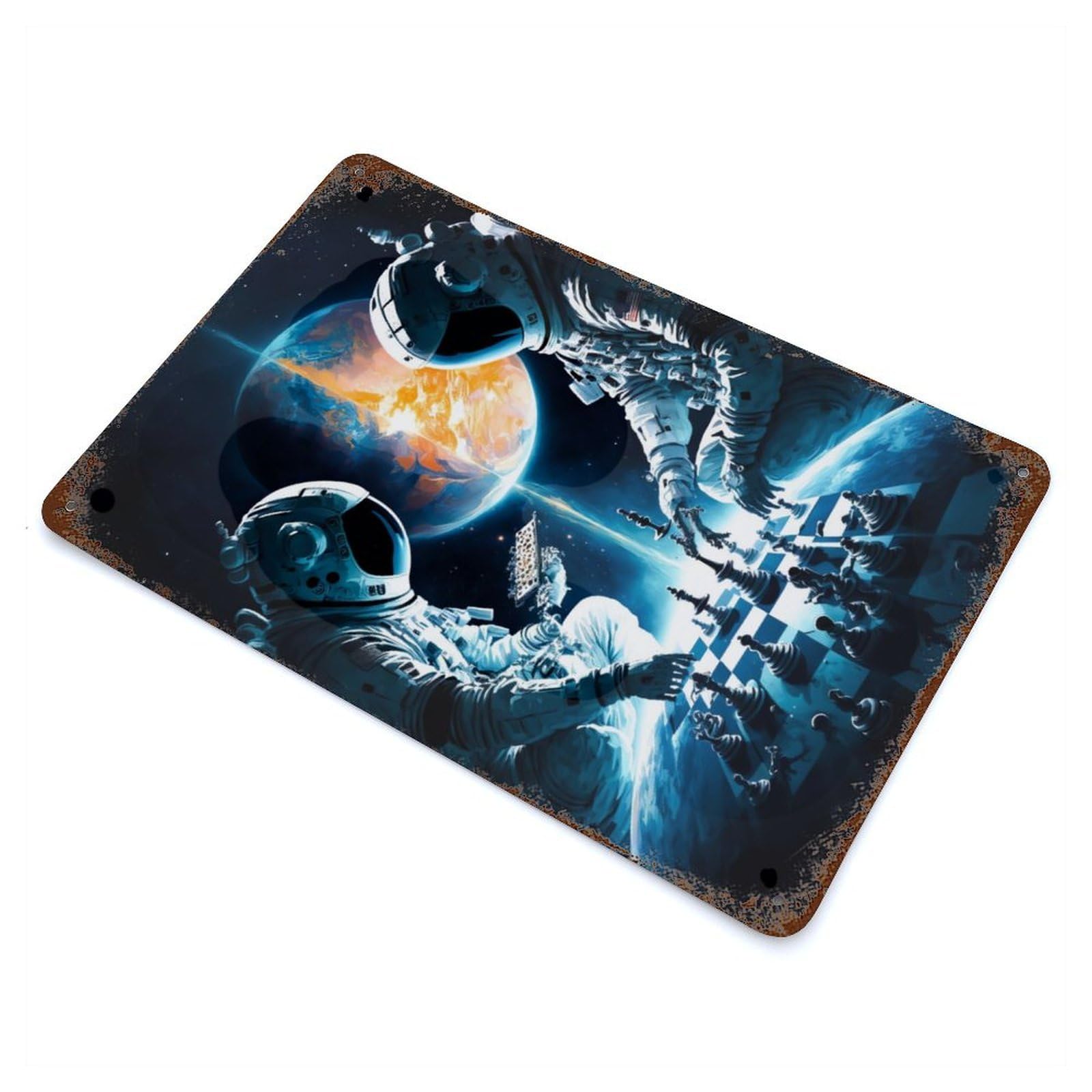 Rust Effect Chess Universe Rusty Metal Tin Sign 11.8"x7.9", Old School Wall Decor for Basement, Hobby Room And Garage Decor
