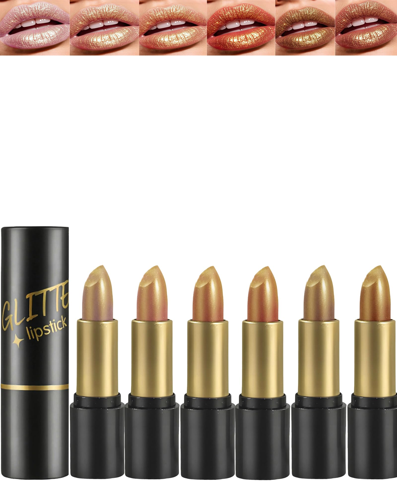 6-teiliges metallisches Glitzer-Lippenstift-Set, funkelnder schimmernder Lippenstift, hochpigmentierter Lipgloss für Frauen, Diamant-glänzend, langlebig, 24 Stunden wasserdicht, antihaftbeschichtet
