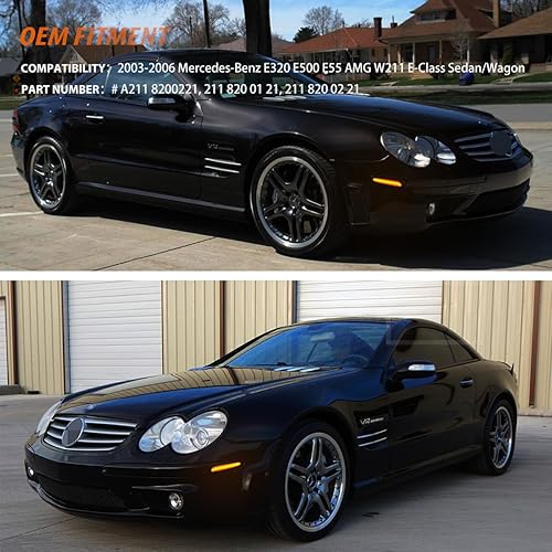 Miniatura 6 de ADIIL Kit de luces LED de marcador lateral para parachoques delantero de lente transparente compatible con Mercedes W211 E320 E500 E55 Clase E AMG