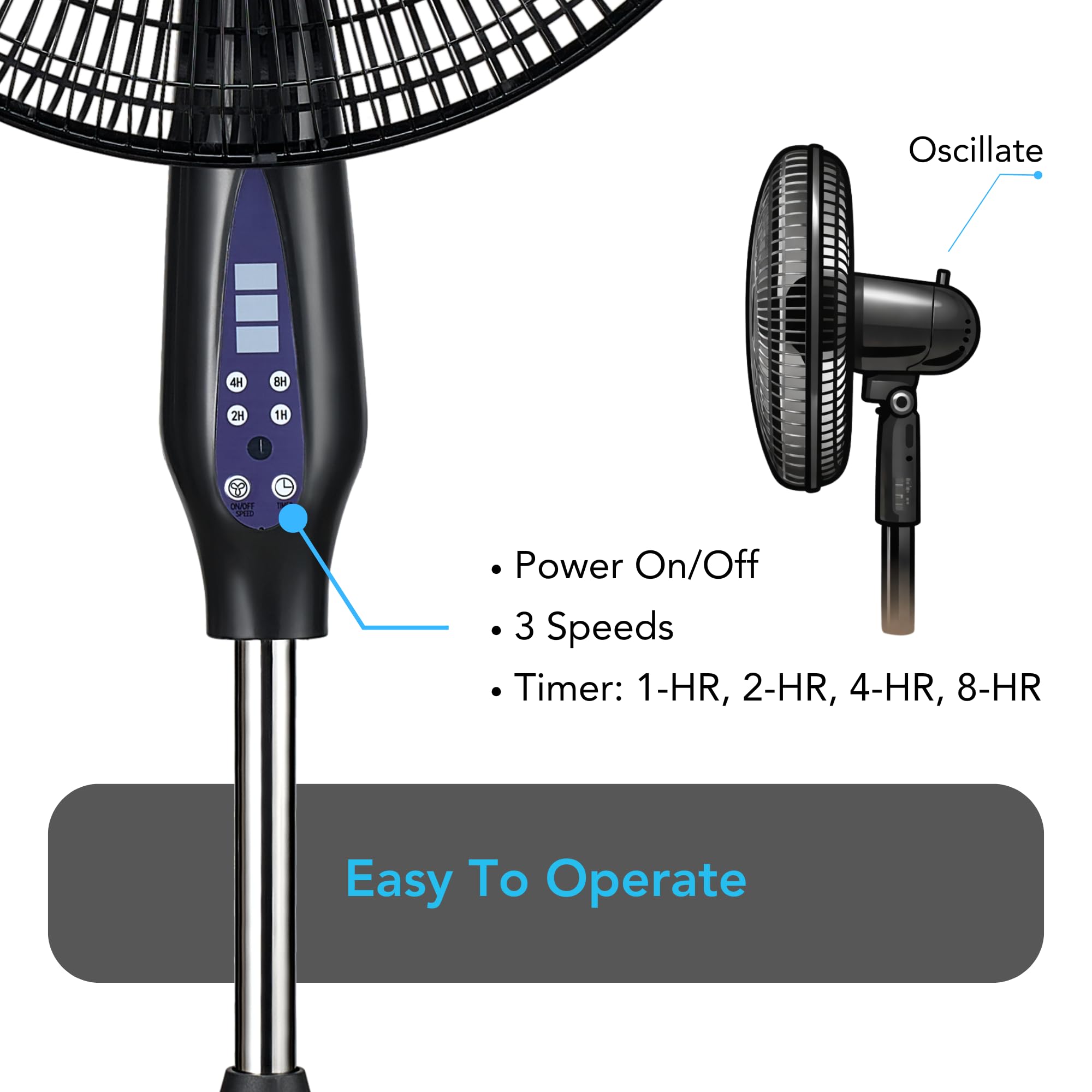 Costway 16-Inch Adjustable Oscillating Pedestal Fan – 3 Speeds, Remote Control, Timer (Black)