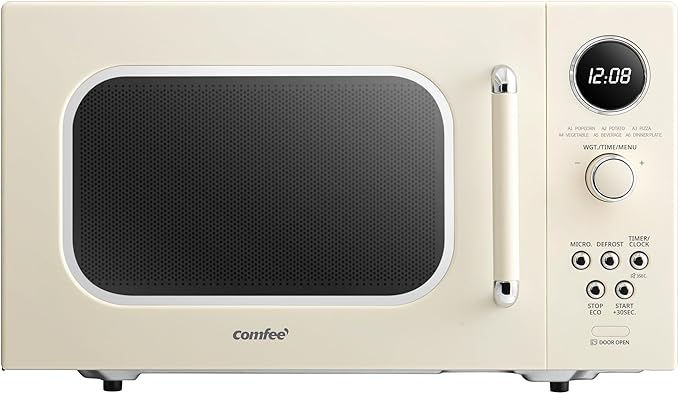 COMFEE' Retro Microwave Ovens, Small Microwave with 6 Auto Menus, 0.9 cu.ft Countertop Compact Microwaves with Multi-stage Cooking, Mute Function, LED digital, Red/900W, CMO-MMP02AA(RD)