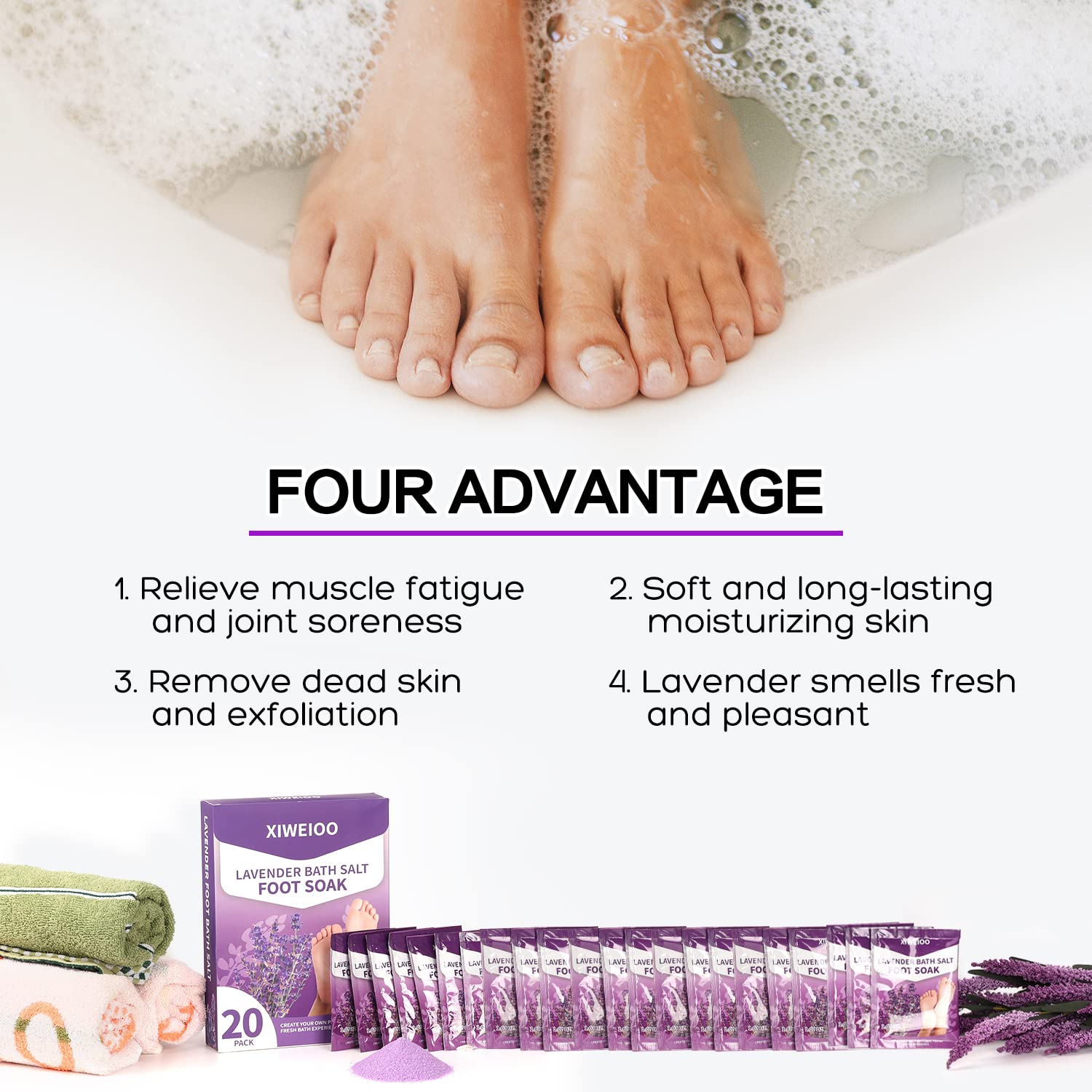 Sól do namaczania stóp z solą Epsom do namaczania lawendy zestaw do pedicure kąpiel stóp - 20 sztuk soli morskich do kąpieli pedicure stóp spa moczyć produkty zestaw 20 ml olejek z drzewa