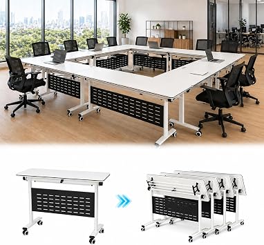 Toutrop Folding Conference Room Tables, Heavy-Duty Commericial Mobile Table, Modular Training Table with Wheels for School Classroom,Library,Training Center,Seminar, Office,4,47in