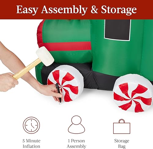 Miniatura 4 de Best Choice Products 8.5 x 5ft Lighted Inflatable Christmas Train & Animated Santa, Large Outdoor Holiday Decor w/LED Lights, Penguins, Candy Cane