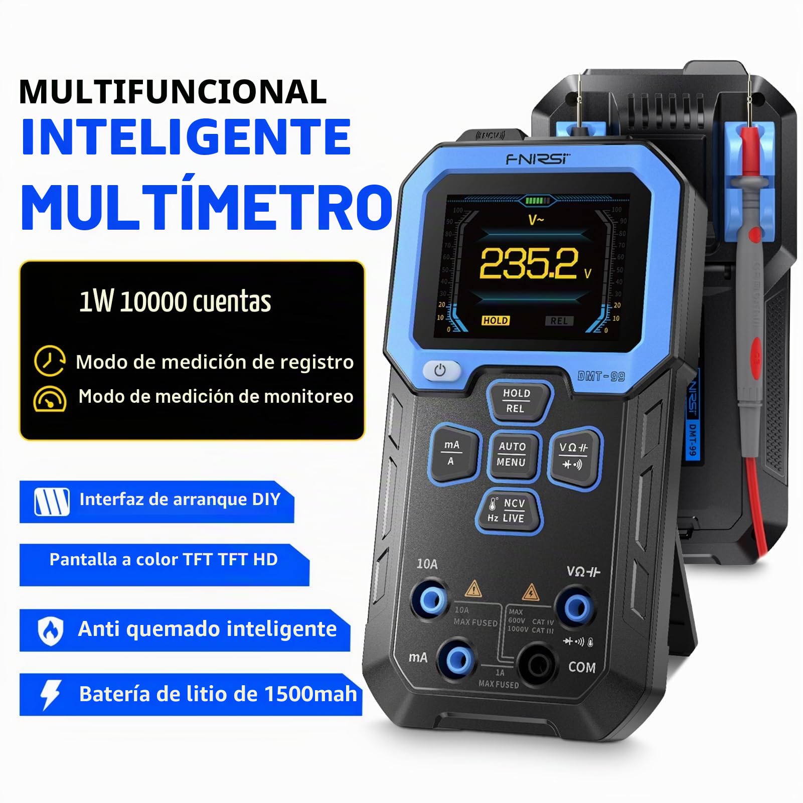 DEWIN Multímetro Digital, Automático Instrumentos de Medición 10000 Cuentas Multímetro Polimetro Profesional, Tester Electricista para Corriente CA/CC Tensión Resistencia Capacitancia NCV Frecuencia