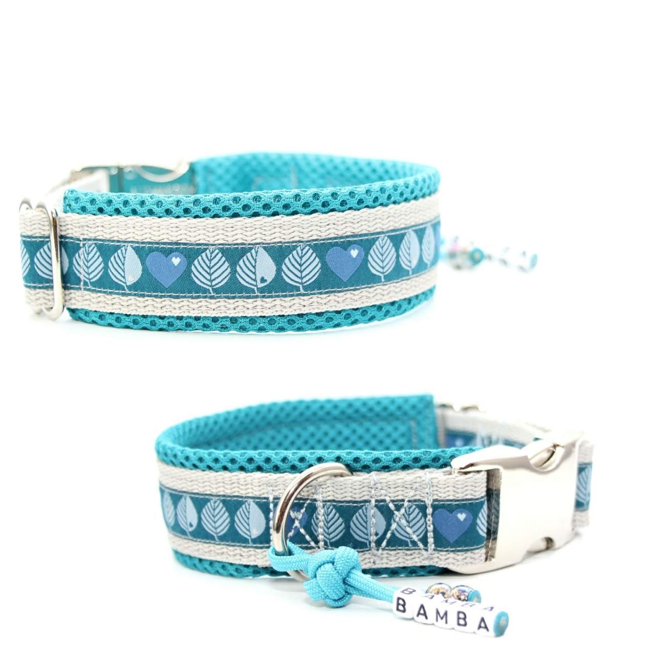 Set: Halsband + Leine, Set für Hunde, Tauleine und Hundehalsband "I love the Woods- Türkis", wahlweise mit gravur und weiteren Extras
