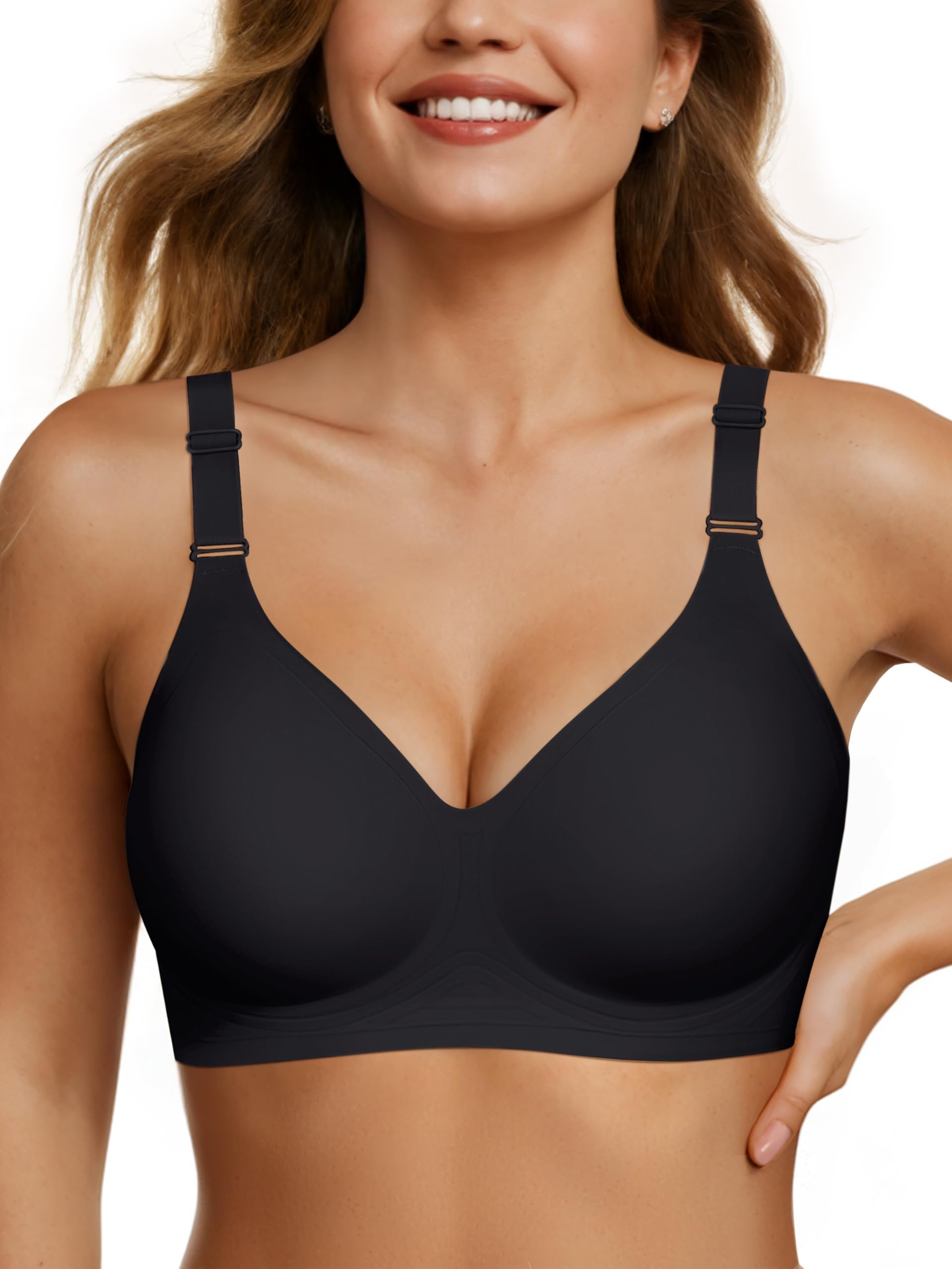 OEAK Womens Seamless Bras Comfortable Bra No Underwire Full Support Bralette Push Up Plus Size V Neck Sleeping Tshirt Bras