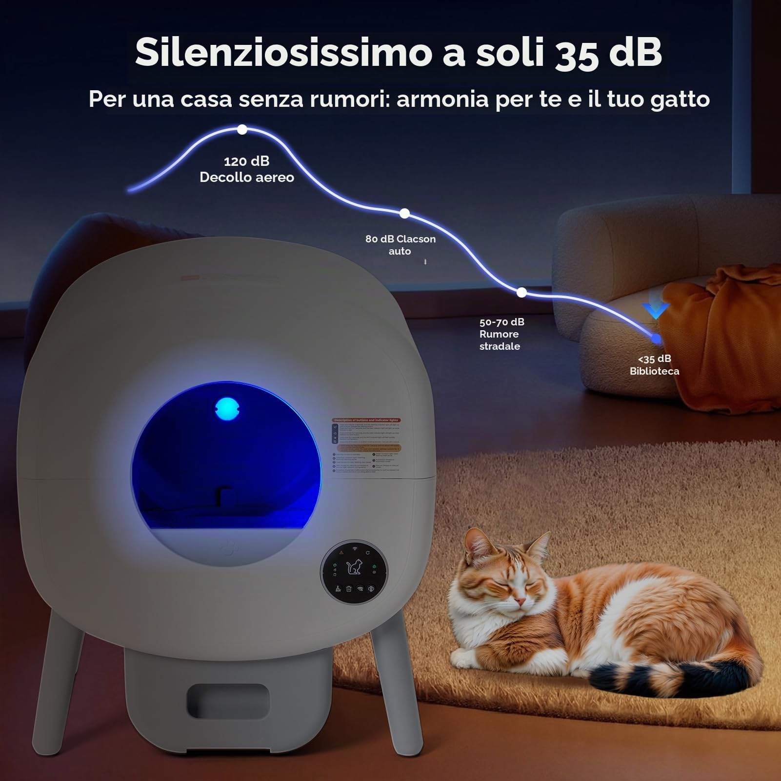 Fsitego Lettiera autopulente: lettiera automatica extra large autopulente per più gatti, inodore, controllata da app, smaltimento dei rifiuti di luce ambientale