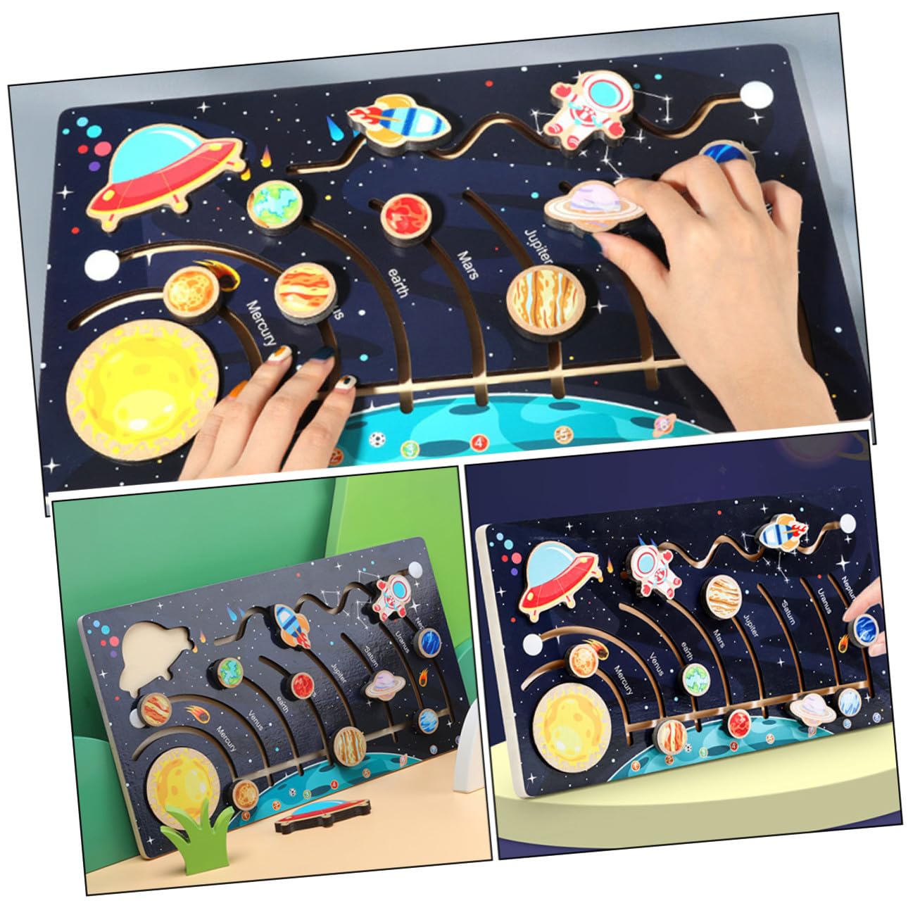 Gatuida Puzzle di Legno del Cosmo Solare 9 Pianeti Mobili per Bambini, Materiale Legno, Educativo per Attività di Apprendimento Prescolare, Migliora Abilità Cognitive