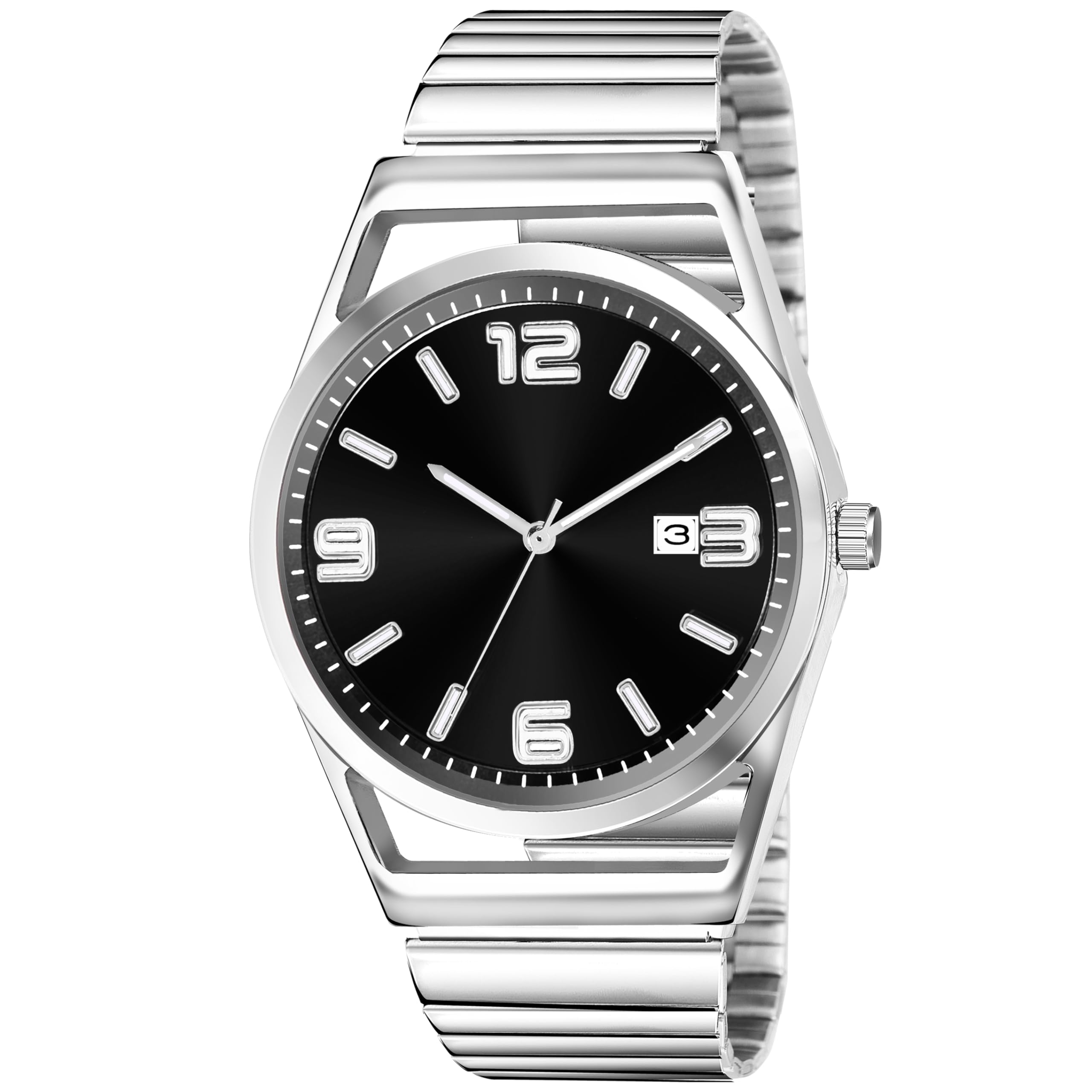Shocknshop Analogue Stylish Round Dial Date Display Stainless Steel Watches for Men (Black Dial and Silver Strap) -WCH88 (B0CJP5NK5T) Amazon Price History, Amazon Price Tracker