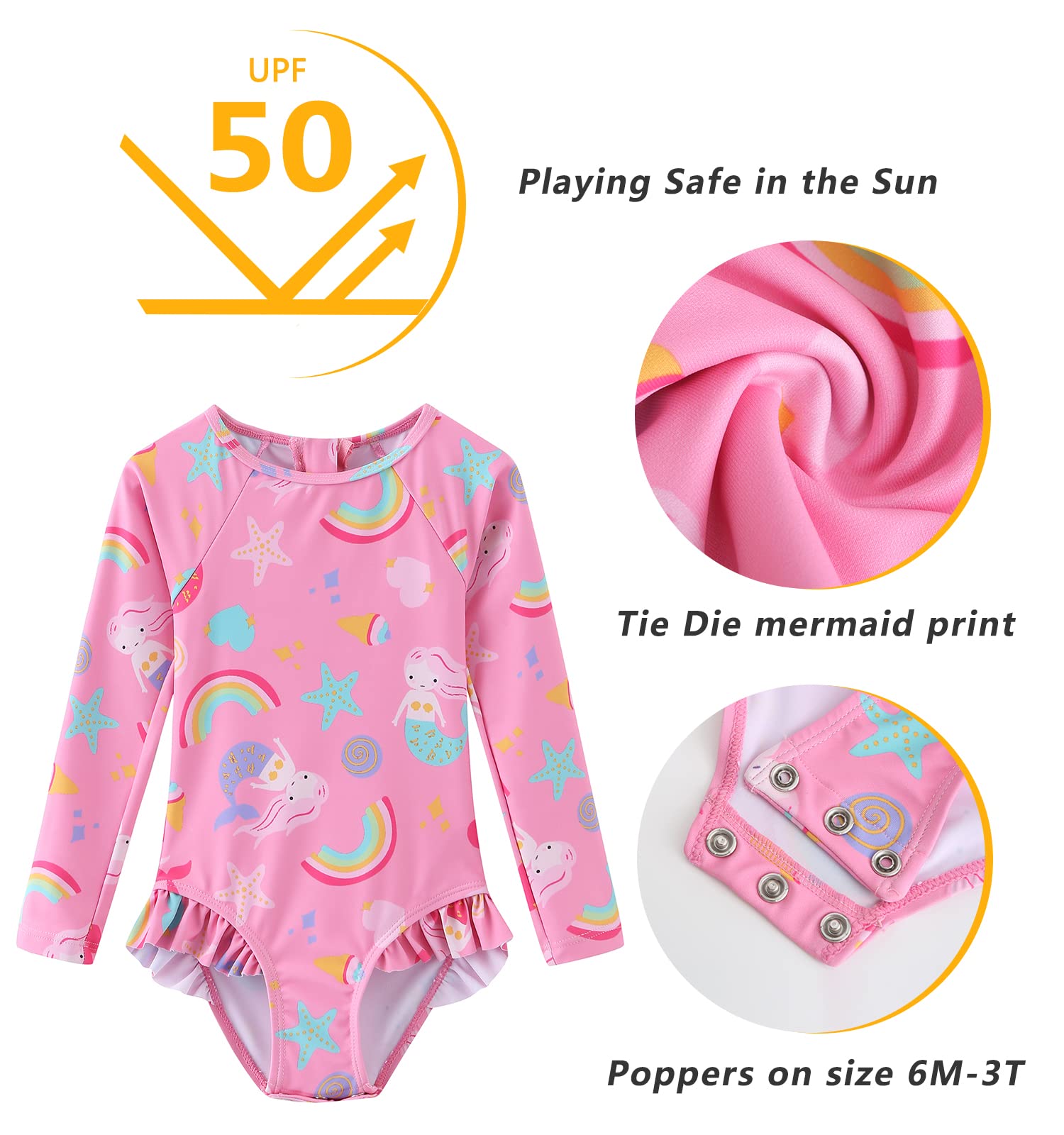 Aisyee Baby Girl Swimming Costume Long Sleeve One Piece Swimwear Baby Girl Swimsuit 3 Months-5 Years