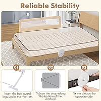 Vista 4 de BABY JOY Rieles de cama para niños pequeños, 59 pulgadas, extra largo, protector de cama abatible con correa de seguridad, barandilla plegable