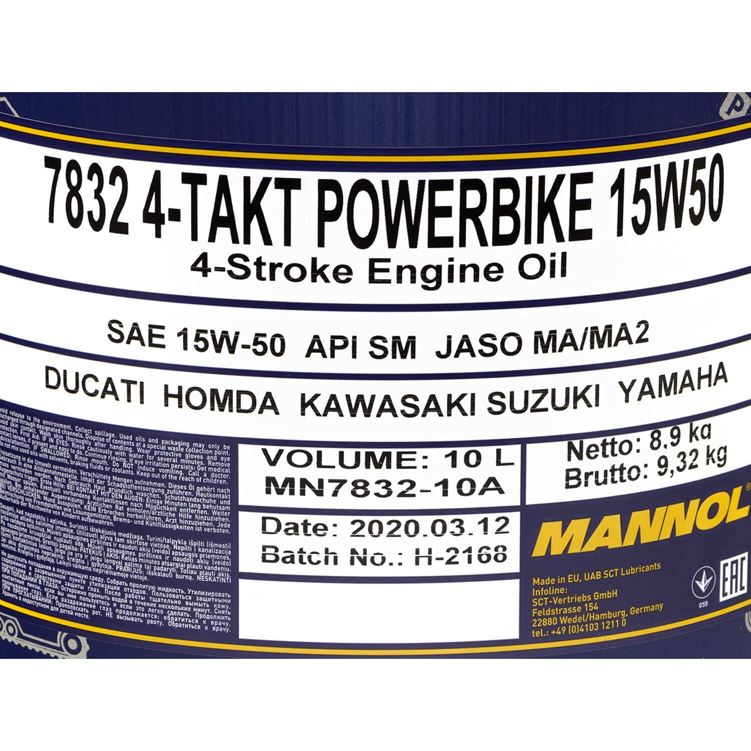 Motoröl Motor Öl MANNOL 4- Takt Powerbike 15W-50 API SM 10 Liter mit Ausgießer