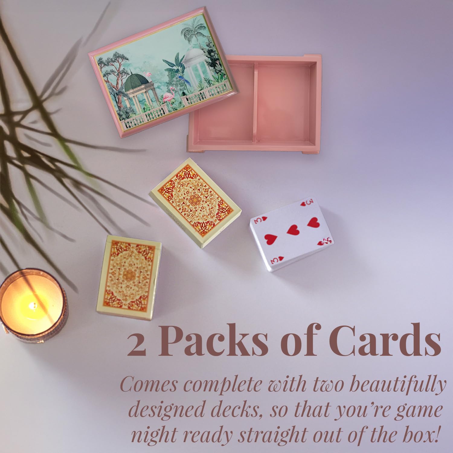 Craftslane Wooden Playing Cards Box Case Tash Holder with 2 Deck Card Organizer Box Gift Box (17.8 x 16 x 11.7 cm) (Fruity Paradise Playing Card Boxes) 4