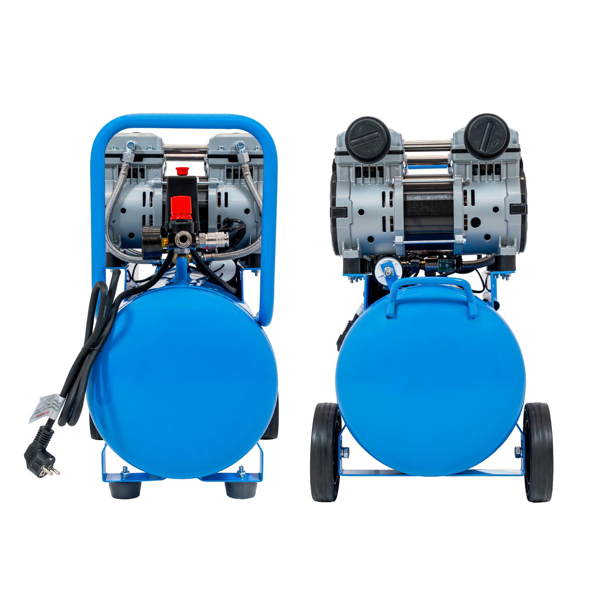 Compresseur 50L Compresseur d'air 8 Bar, 1500W / 3000W, sans huile ou lubrifié à l'huile, 250–380 l/min, 1/4", 2 sorties, manomètre, détendeur, pour atelier, garage et pneus (4T-50L)