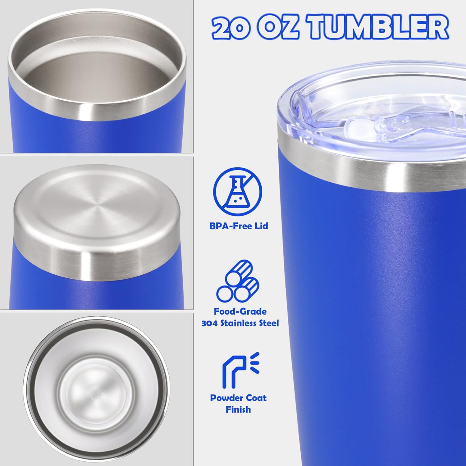 20oz Tumbler Bulk Stainless Steel Tumbler Cup with Lid Vacuum Insulated Double Wall Travel Mug, Durable Powder Coated Travel Coffee Tumbler Mug for Hot & Cold Drinks, Dark Blue,12 Pack - Image 3