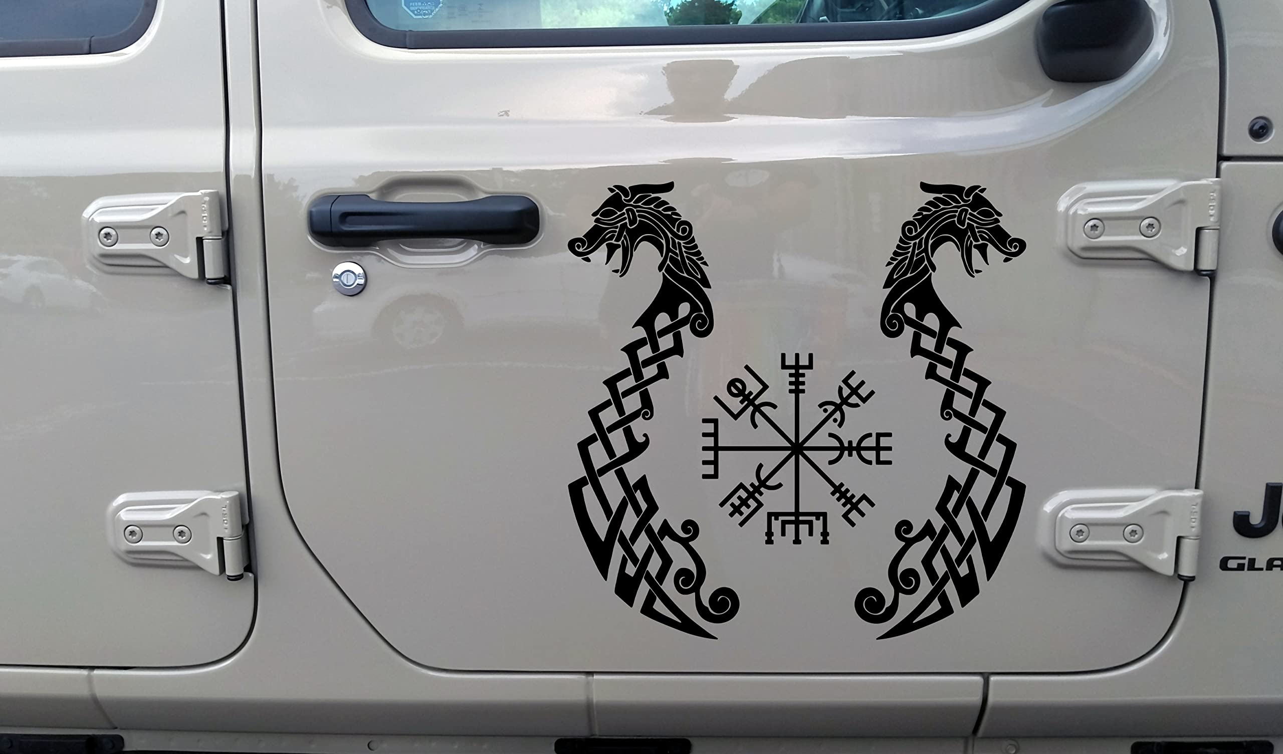 Viking Dragons with Viking Compass Vinyl Decal V2 - Fafnir Vegvisir Norse Mythology - Die Cut Sticker
