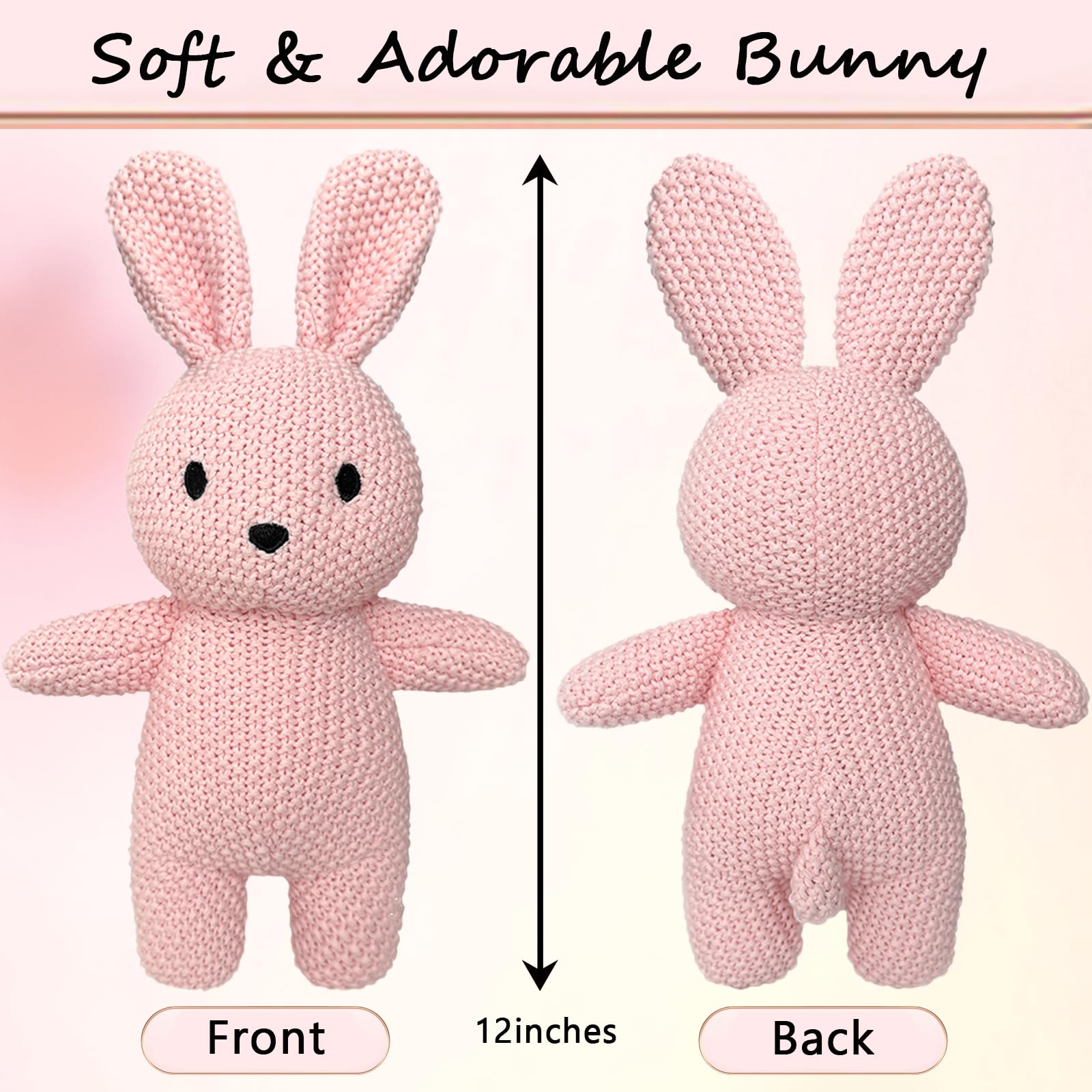 2 Pack 100% Baumwolle Baby Plüsch Stofftiere Niedlich Kaninchen und Teddybär Gestrickte Plüschtier Geschenke für Kinder und Neugeborene, Handgemachte Häkelpuppe für Weihnachten, Ostern (Hase