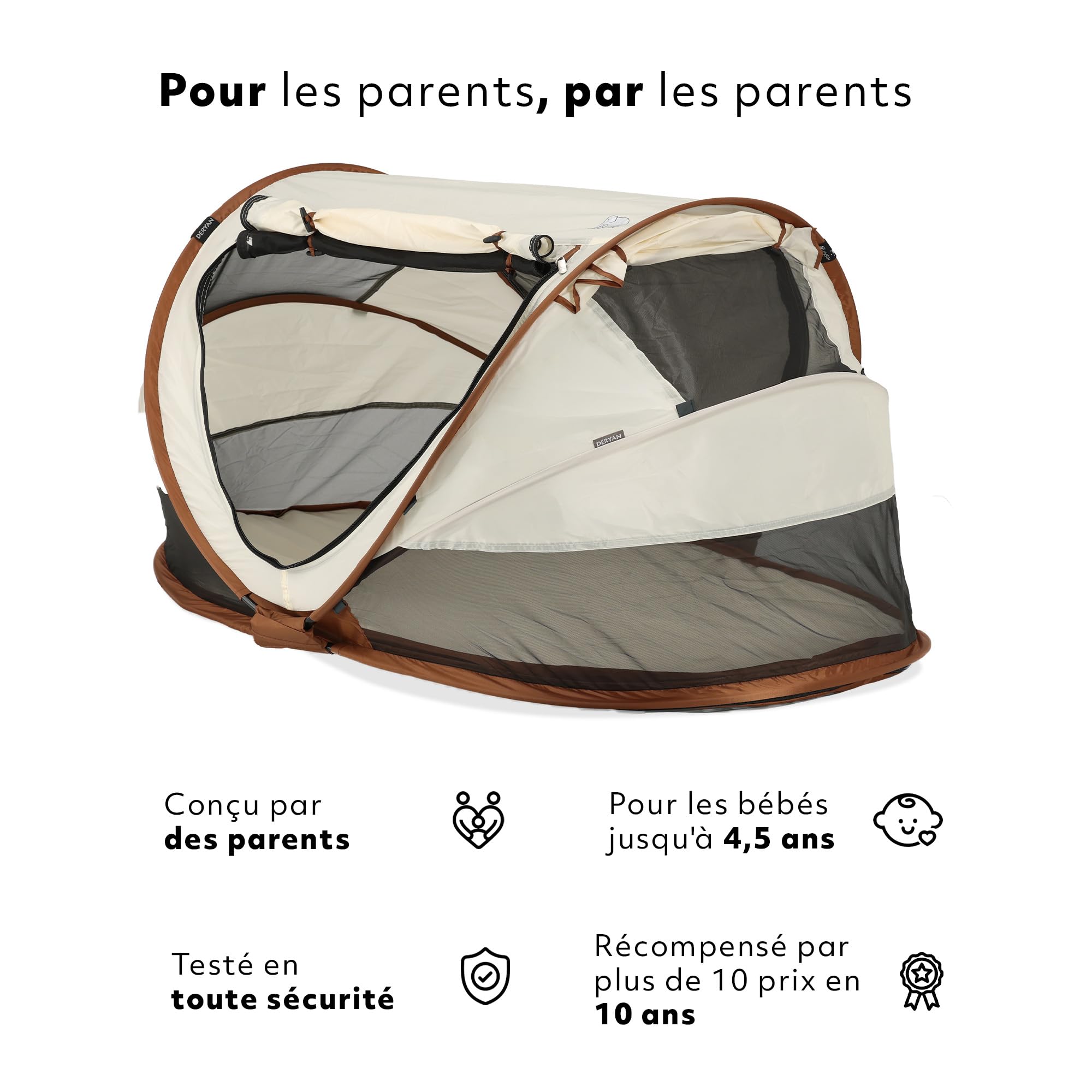 Deryan Lit de Voyage pour Petits Enfants avec Matelas, Lit bébé de la Naissance Jusqu’à 4,5 Ans, Pop Up Tente pour Bébé Montée en 2 Secondes, Moustiquaire & Sac de Voyage Inclus, Facile à Plier, Sable