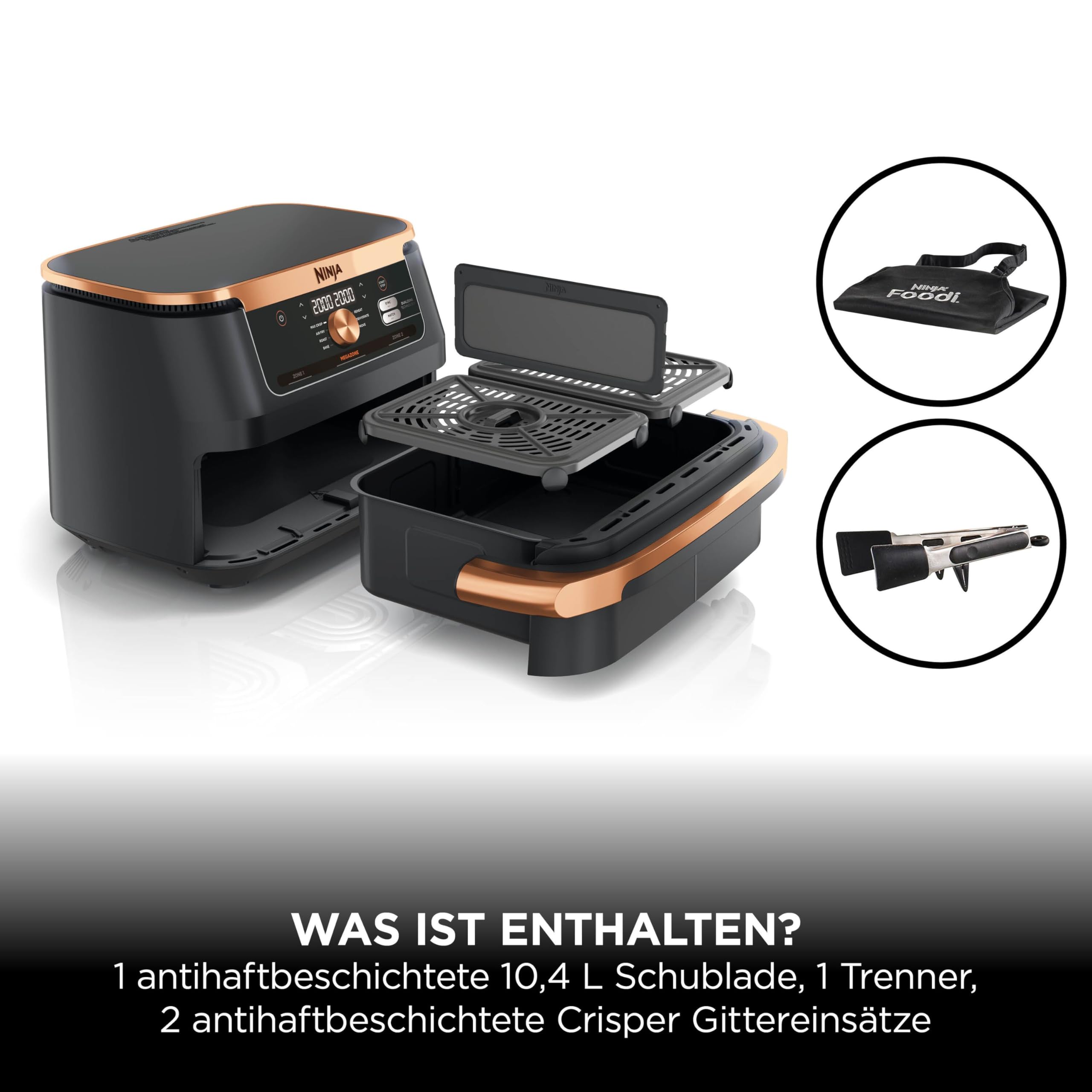 Ninja Foodi FlexDrawer Dual Zone Heißluftfritteuse 10,4-Fach AF500EUCP Schwarz Kupfer