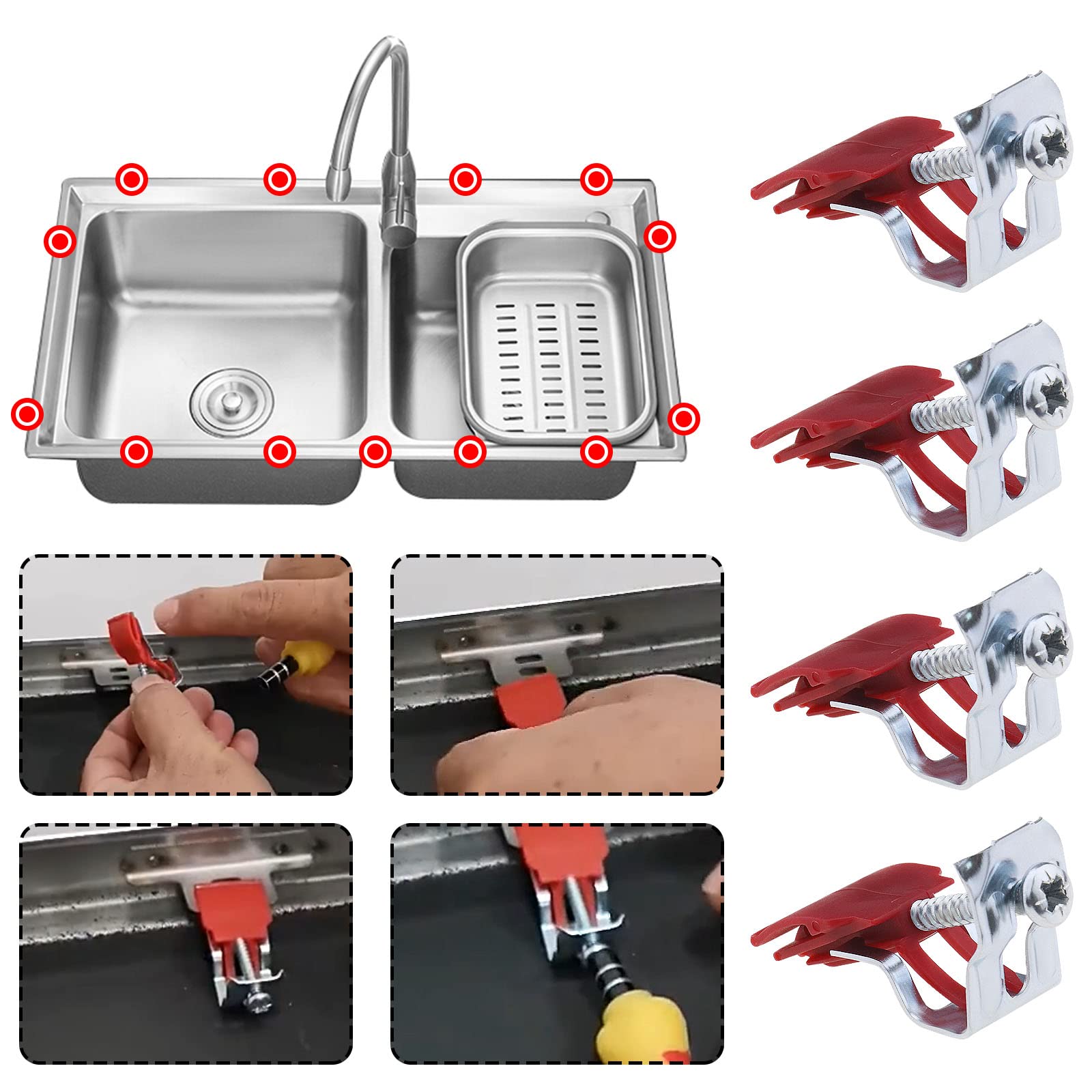 10 Clip Per Lavello Da Cucina - Staffe Di Montaggio In Acciaio | Facile Installazione Per Riparazioni - Foto 2