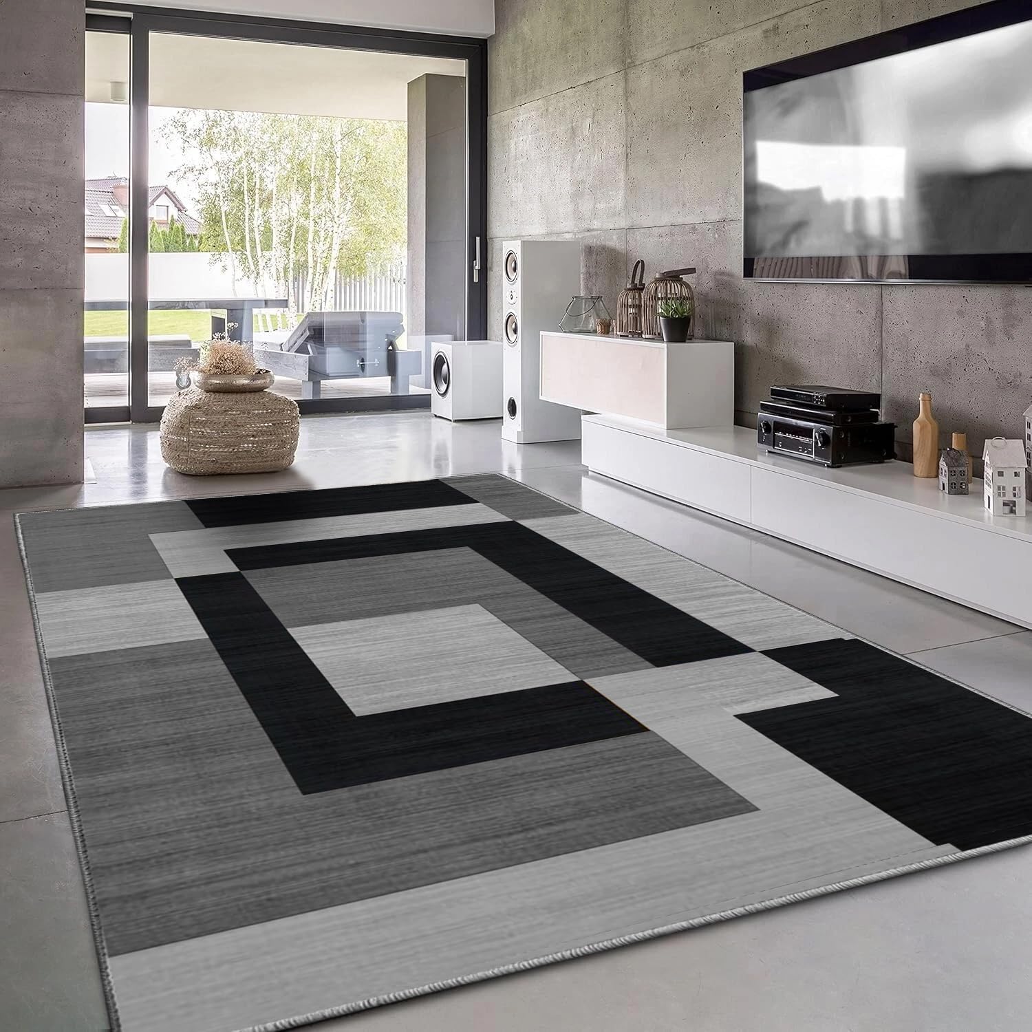 Imperial Rooms Area Rugs for Bedroom - Large Rugs Living Room 120 x 170 Cm Modern Floor Carpet - Geometric Style Non Shedding Super Soft Milo Black and Grey Rug Easy Care